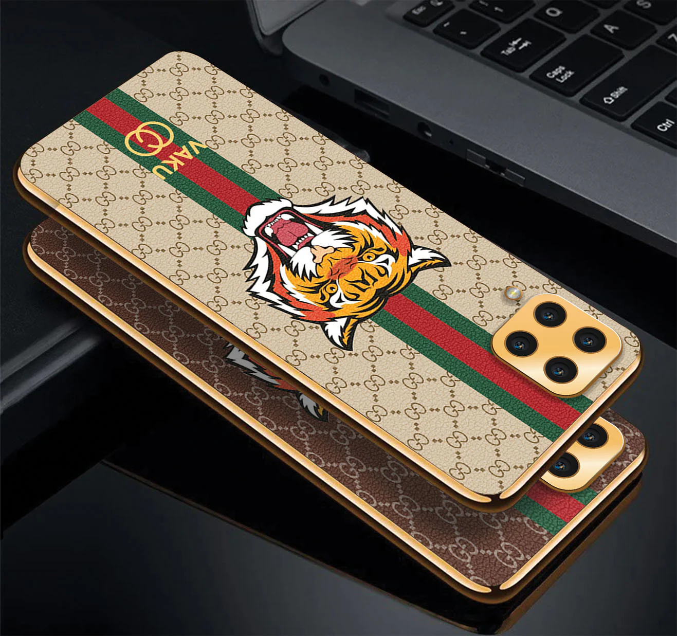 Vaku ® Samsung Galaxy M53 Lynx Leather Stitched Gold Electroplated Soft TPU Back Cover Case - Image 11