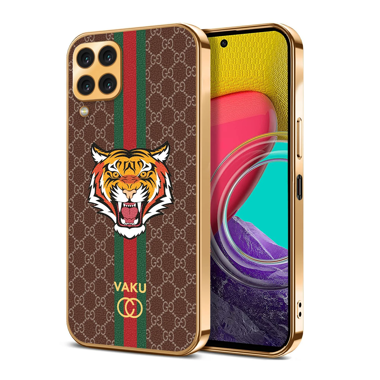 Vaku ® Samsung Galaxy M53 Lynx Leather Stitched Gold Electroplated Soft TPU Back Cover Case - Image 13