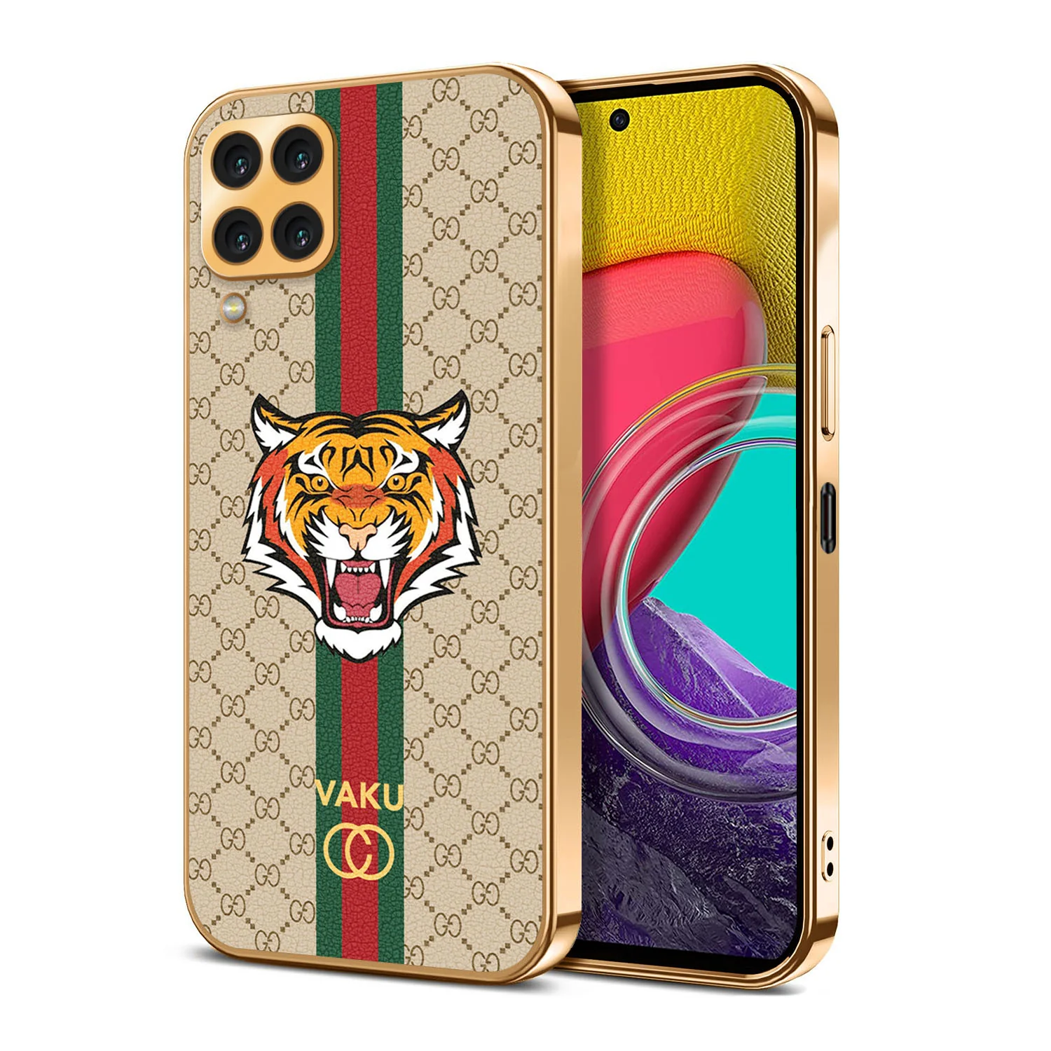 Vaku ® Samsung Galaxy M53 Lynx Leather Stitched Gold Electroplated Soft TPU Back Cover Case - Image 18