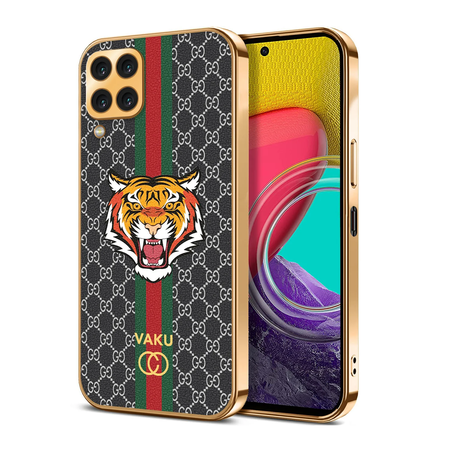 Vaku ® Samsung Galaxy M53 Lynx Leather Stitched Gold Electroplated Soft TPU Back Cover Case - Image 8