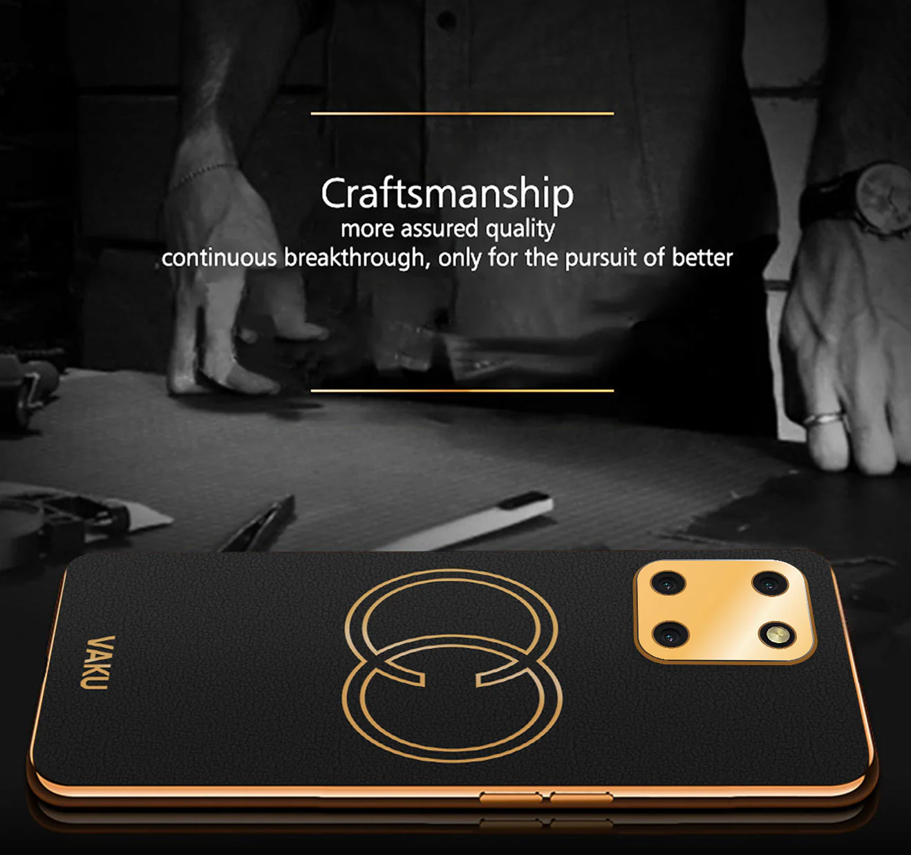 Vaku® Samsung Galaxy Note 10 Lite Skylar Leather Pattern Gold Electroplated Soft TPU Back Cover - Image 3