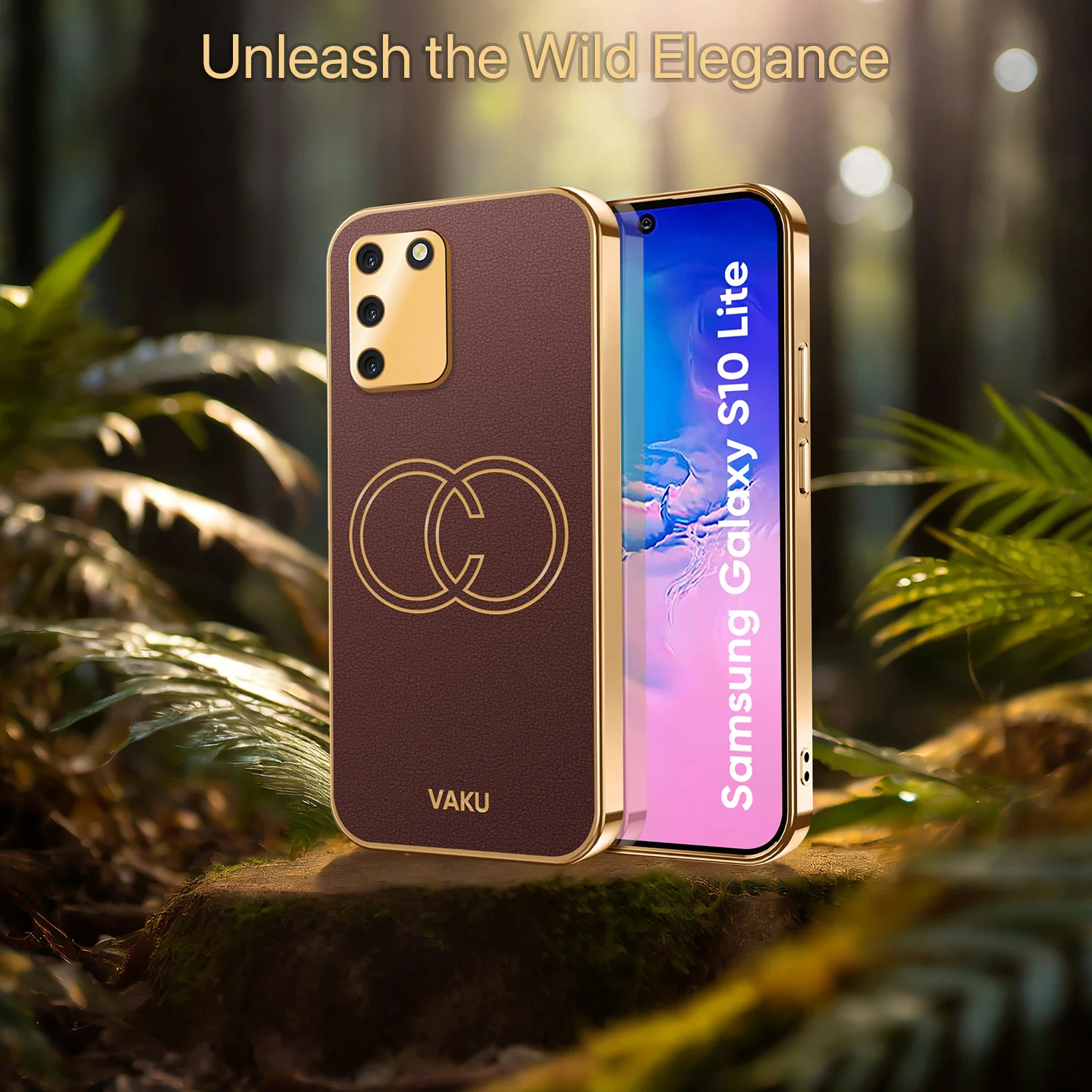 Vaku® Samsung Galaxy S10 Lite Skylar Leather Pattern Gold Electroplated Soft TPU Back Cover - Image 9