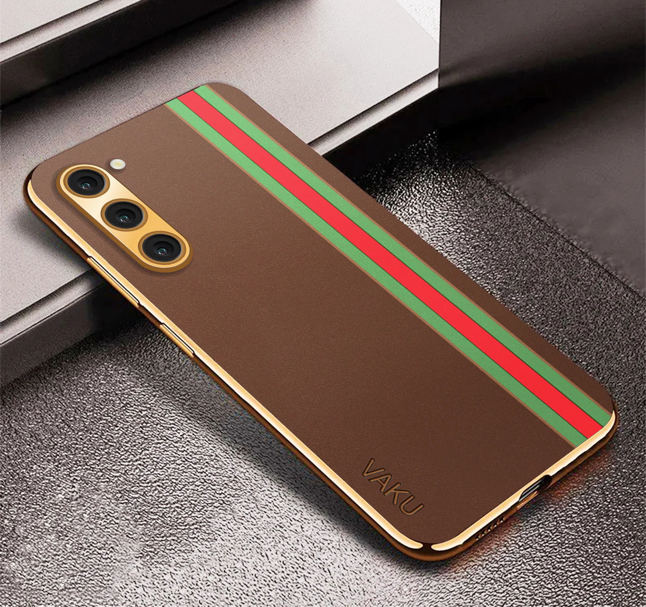 Vaku® Samsung Galaxy S20 FE Felix Line Leather Stitched Gold Electroplated Soft TPU Back Cover - Image 12