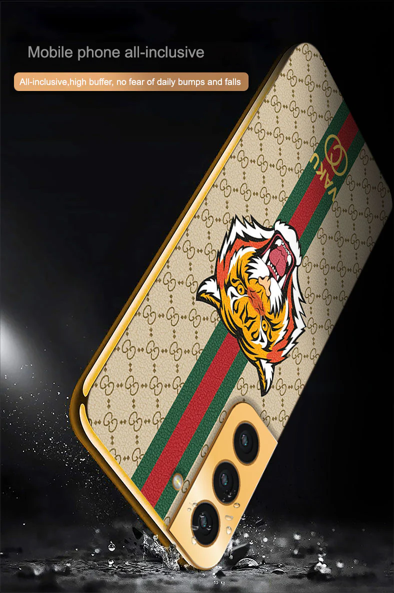 Vaku ® Samsung Galaxy S21 FE Lynx Leather Stitched Gold Electroplated Soft TPU Back Cover - Image 6