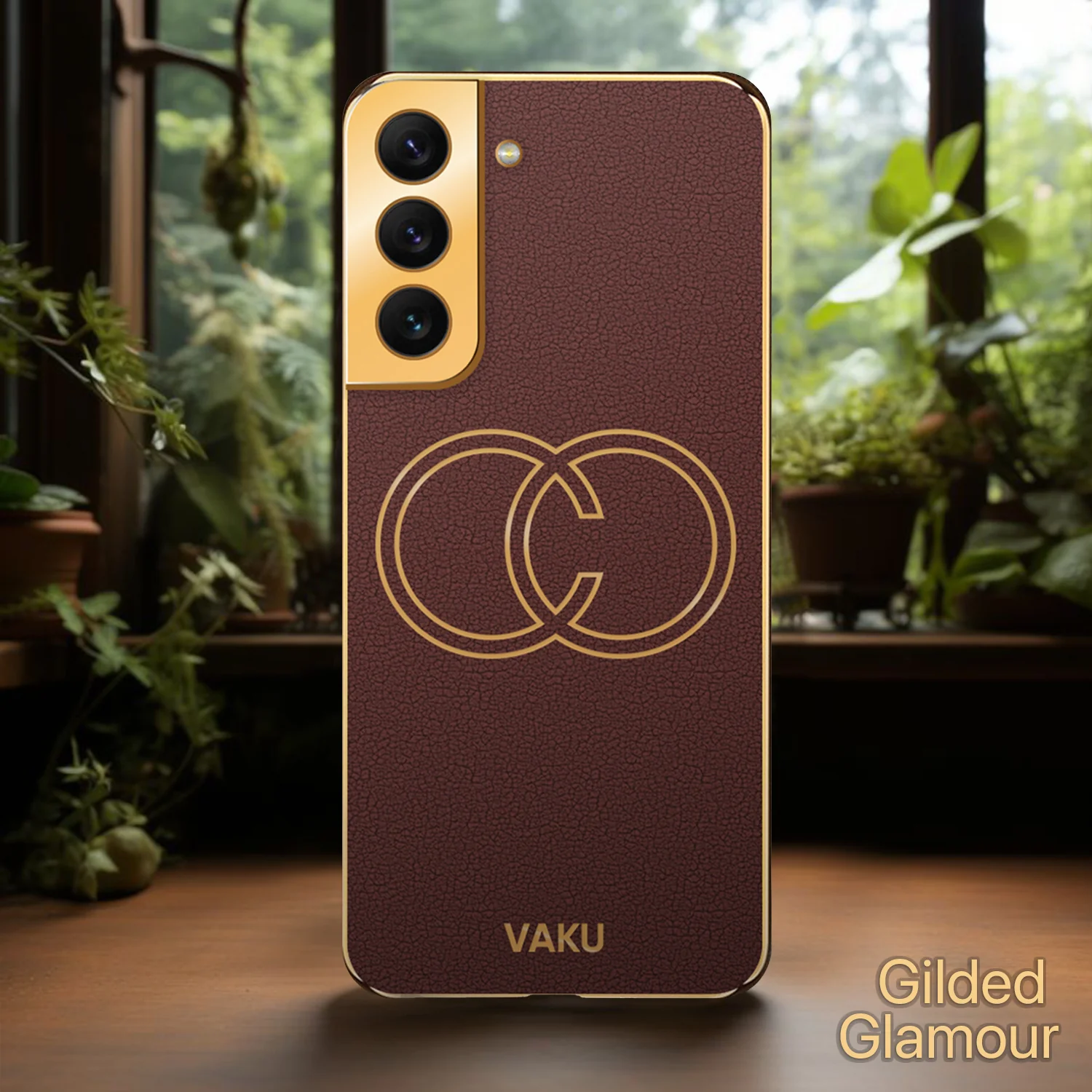 Vaku ® Samsung Galaxy S21 FE Skylar Leather Pattern Gold Electroplated Soft TPU Back Cover - Image 13