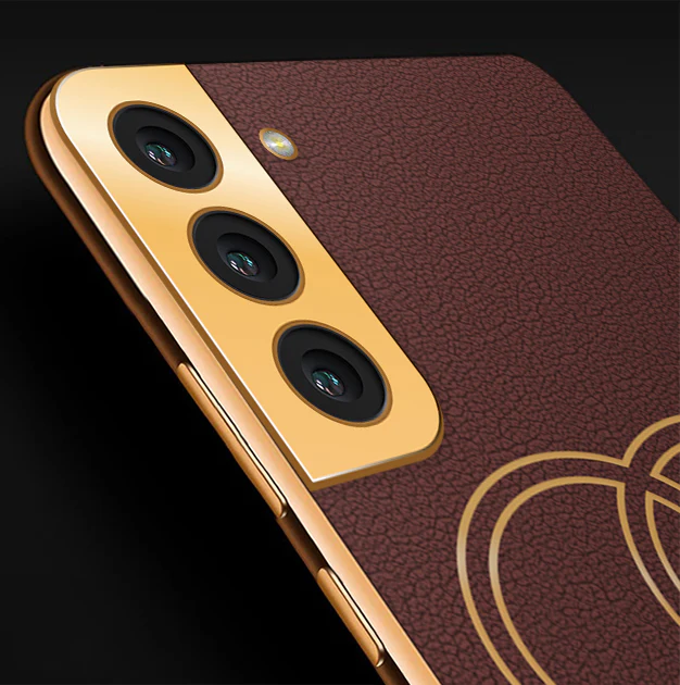 Vaku ® Samsung Galaxy S21 FE Skylar Leather Pattern Gold Electroplated Soft TPU Back Cover - Image 2