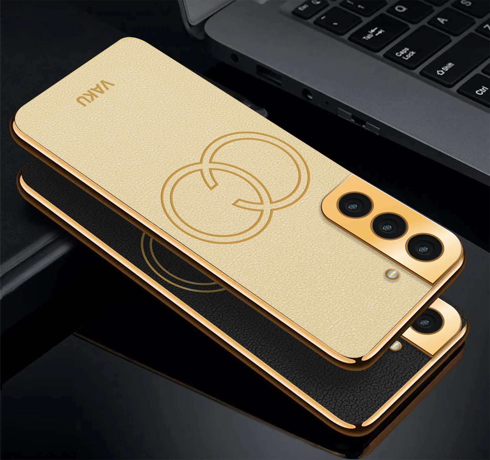 Vaku ® Samsung Galaxy S21 FE Skylar Leather Pattern Gold Electroplated Soft TPU Back Cover - Image 4