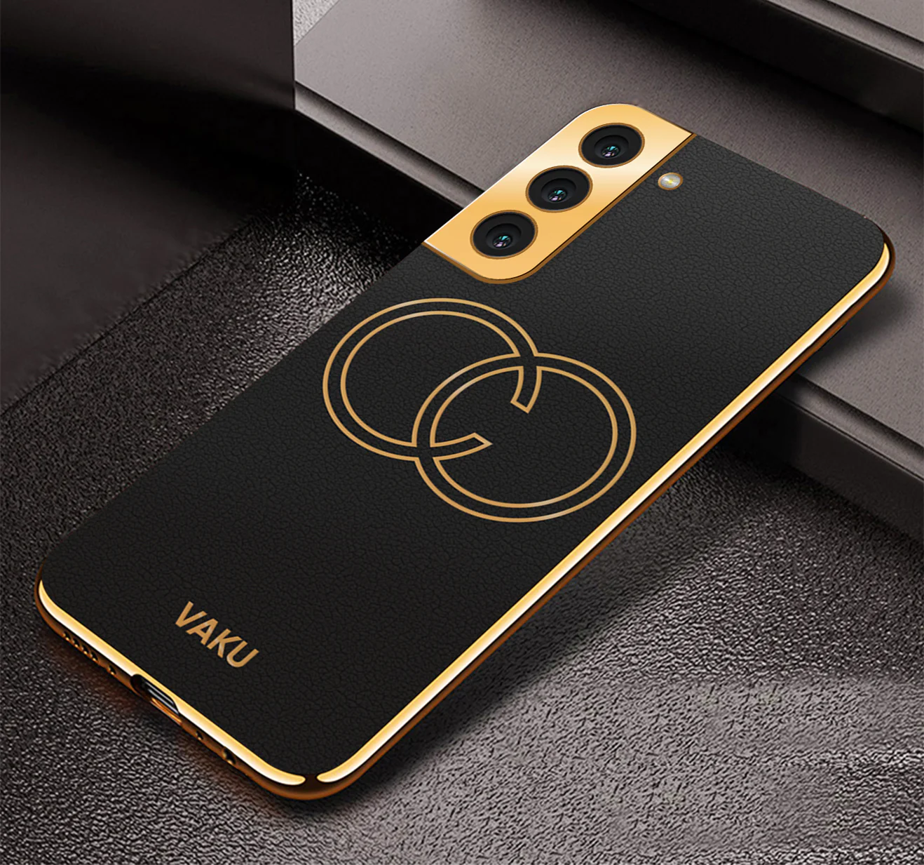 Vaku ® Samsung Galaxy S21 FE Skylar Leather Pattern Gold Electroplated Soft TPU Back Cover - Image 5