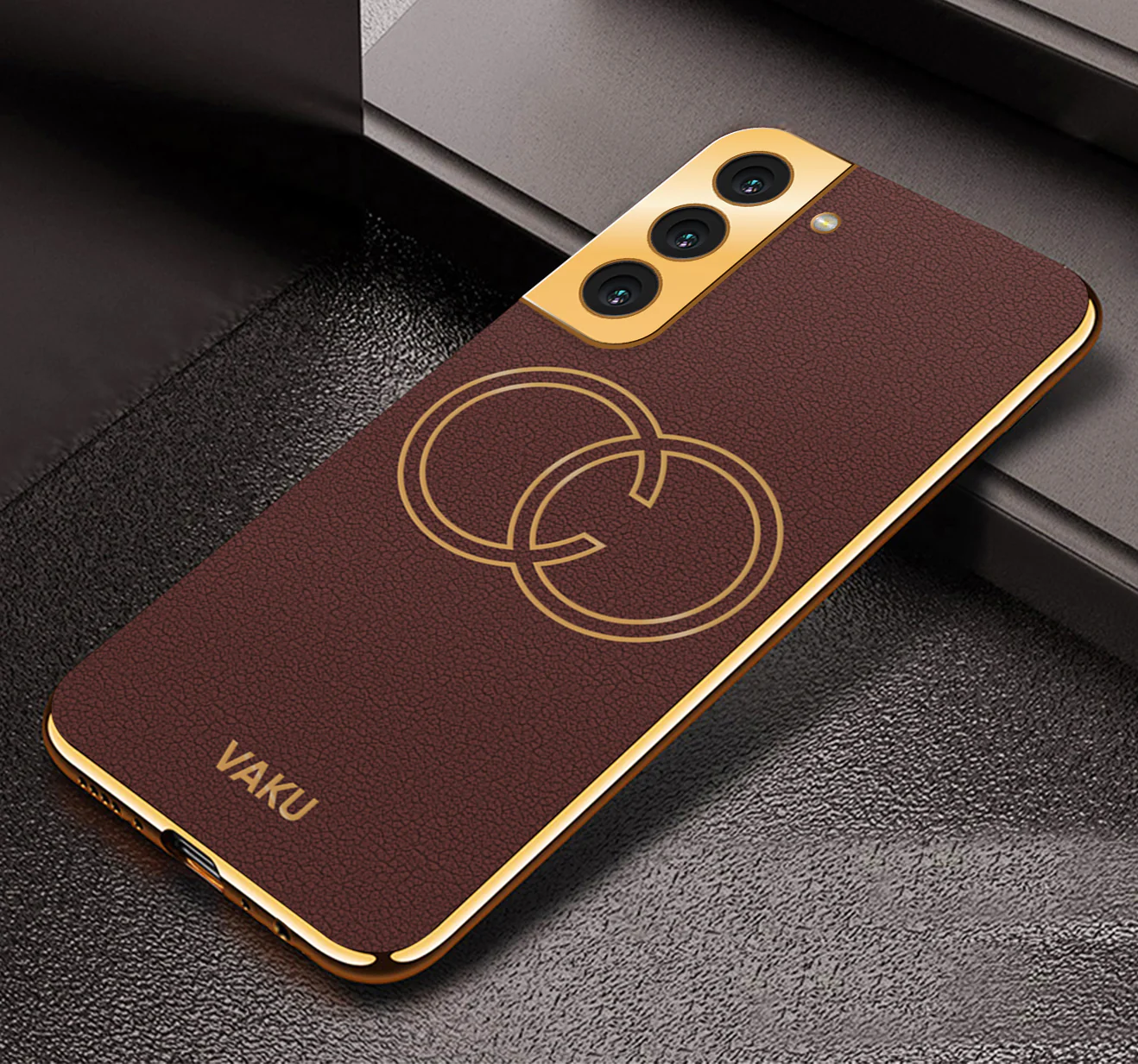 Vaku ® Samsung Galaxy S21 FE Skylar Leather Pattern Gold Electroplated Soft TPU Back Cover - Image 7