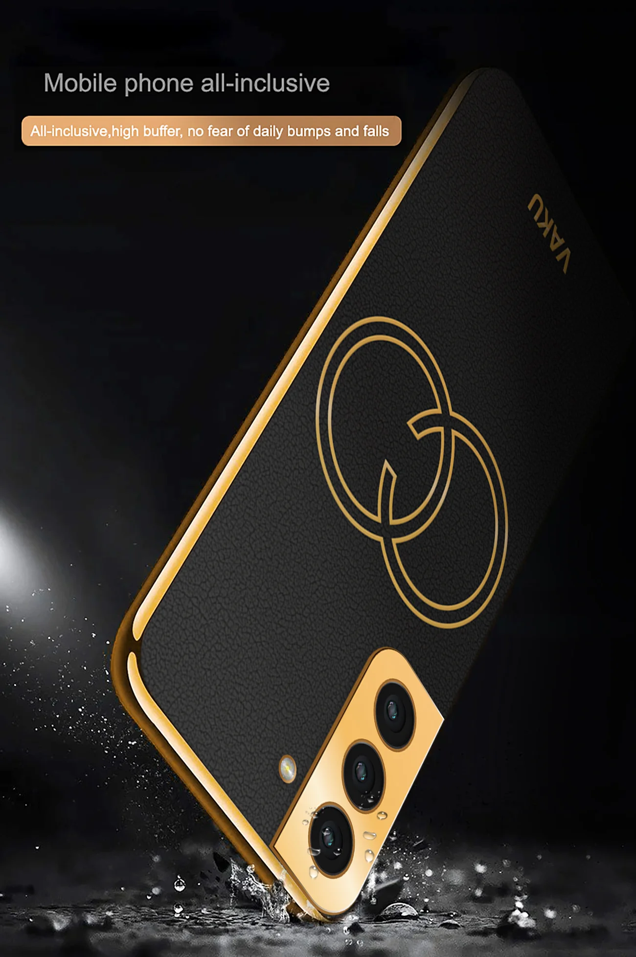 Vaku ® Samsung Galaxy S21 FE Skylar Leather Pattern Gold Electroplated Soft TPU Back Cover - Image 9