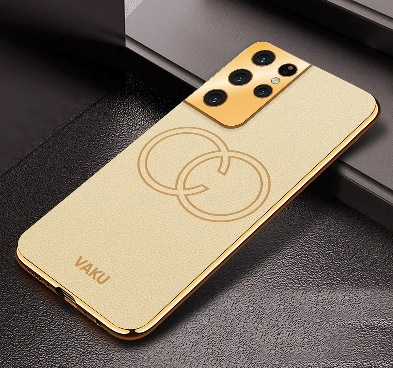 Vaku® Samsung Galaxy S21 Ultra Skylar Leather Pattern Gold Electroplated Soft TPU Back Cover