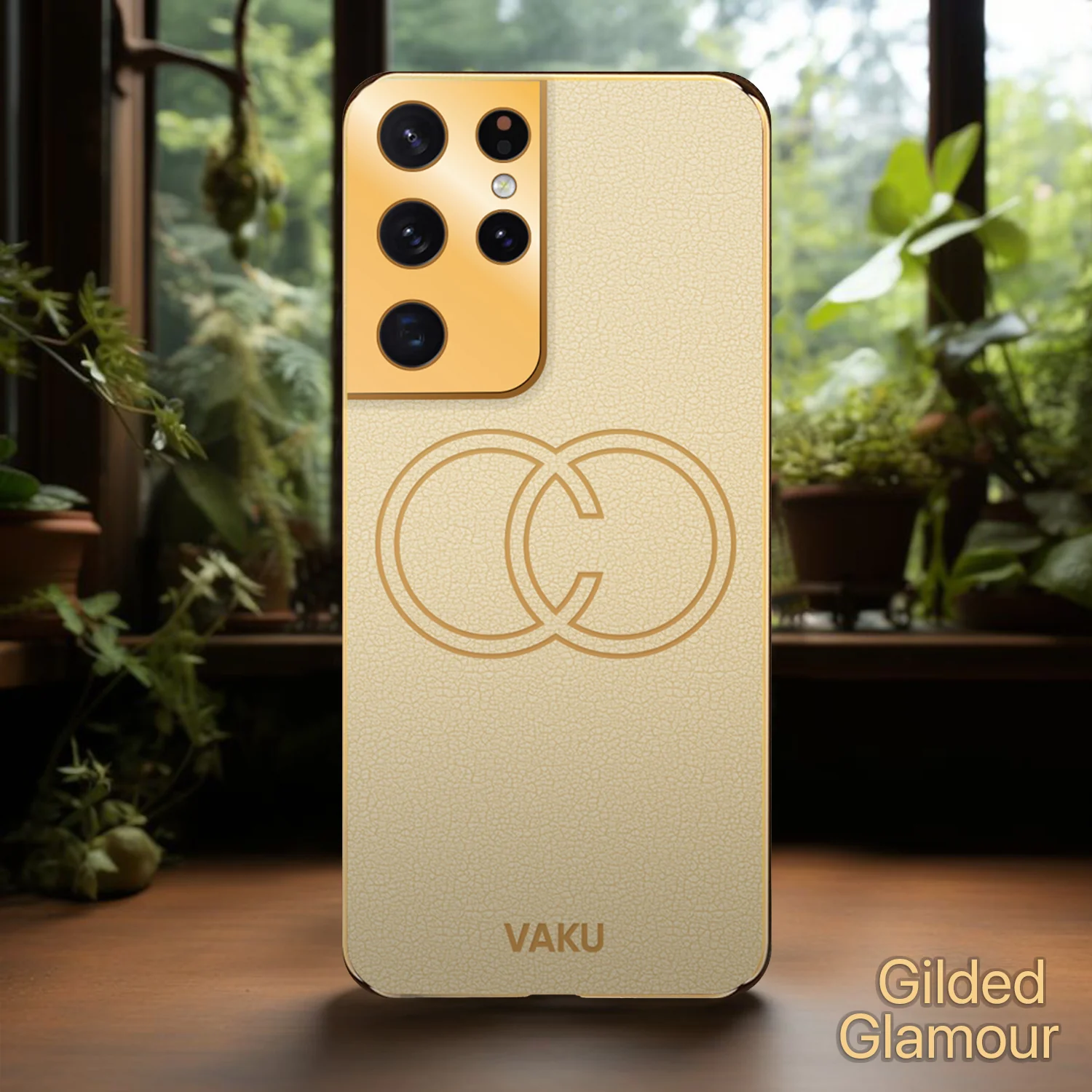 Vaku® Samsung Galaxy S21 Ultra Skylar Leather Pattern Gold Electroplated Soft TPU Back Cover - Image 11