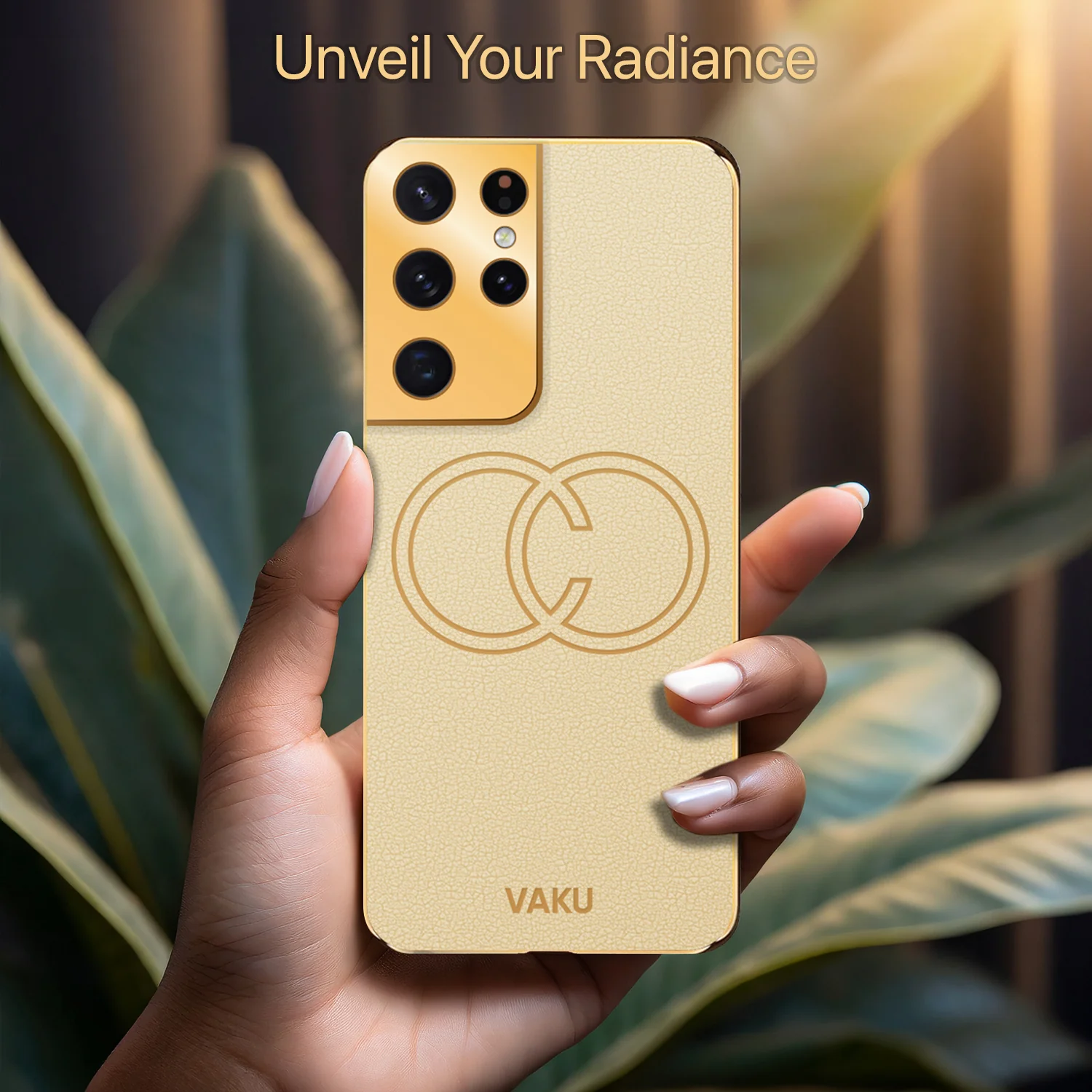 Vaku® Samsung Galaxy S21 Ultra Skylar Leather Pattern Gold Electroplated Soft TPU Back Cover - Image 12