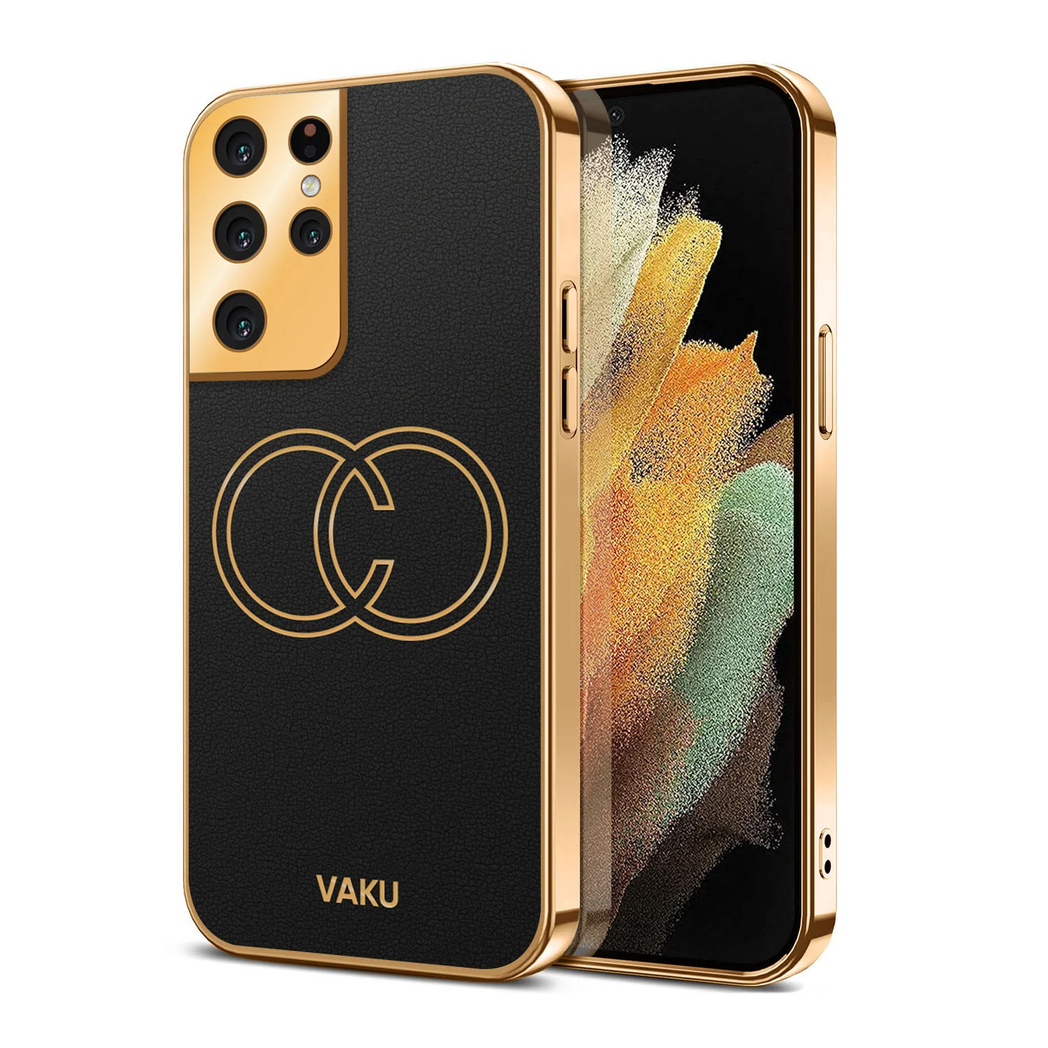Vaku® Samsung Galaxy S21 Ultra Skylar Leather Pattern Gold Electroplated Soft TPU Back Cover - Image 16