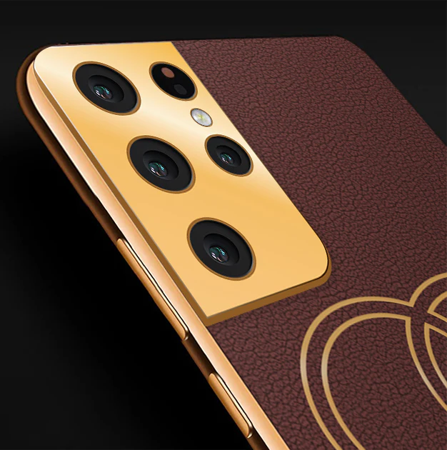 Vaku® Samsung Galaxy S21 Ultra Skylar Leather Pattern Gold Electroplated Soft TPU Back Cover - Image 2