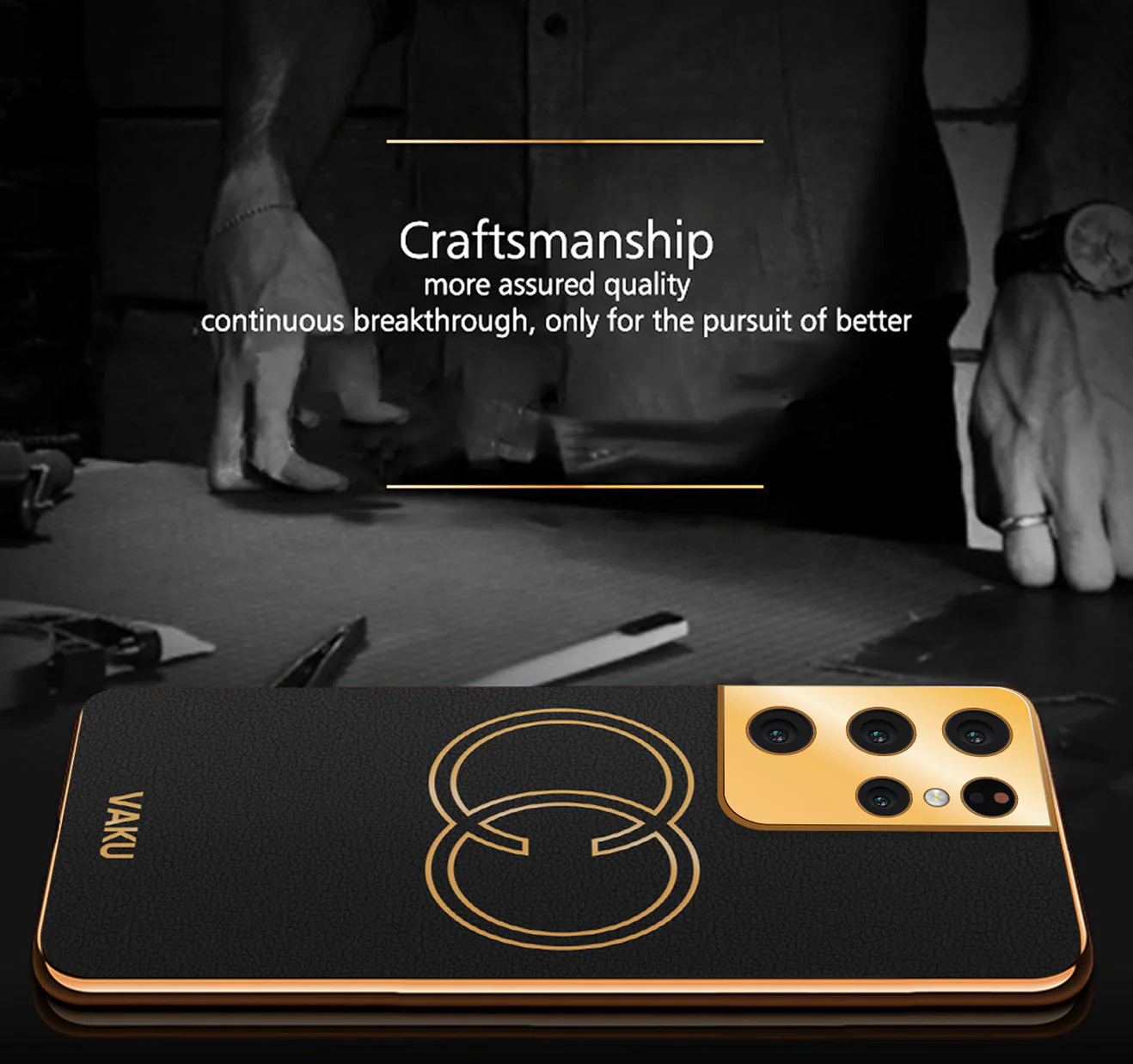 Vaku® Samsung Galaxy S21 Ultra Skylar Leather Pattern Gold Electroplated Soft TPU Back Cover - Image 3