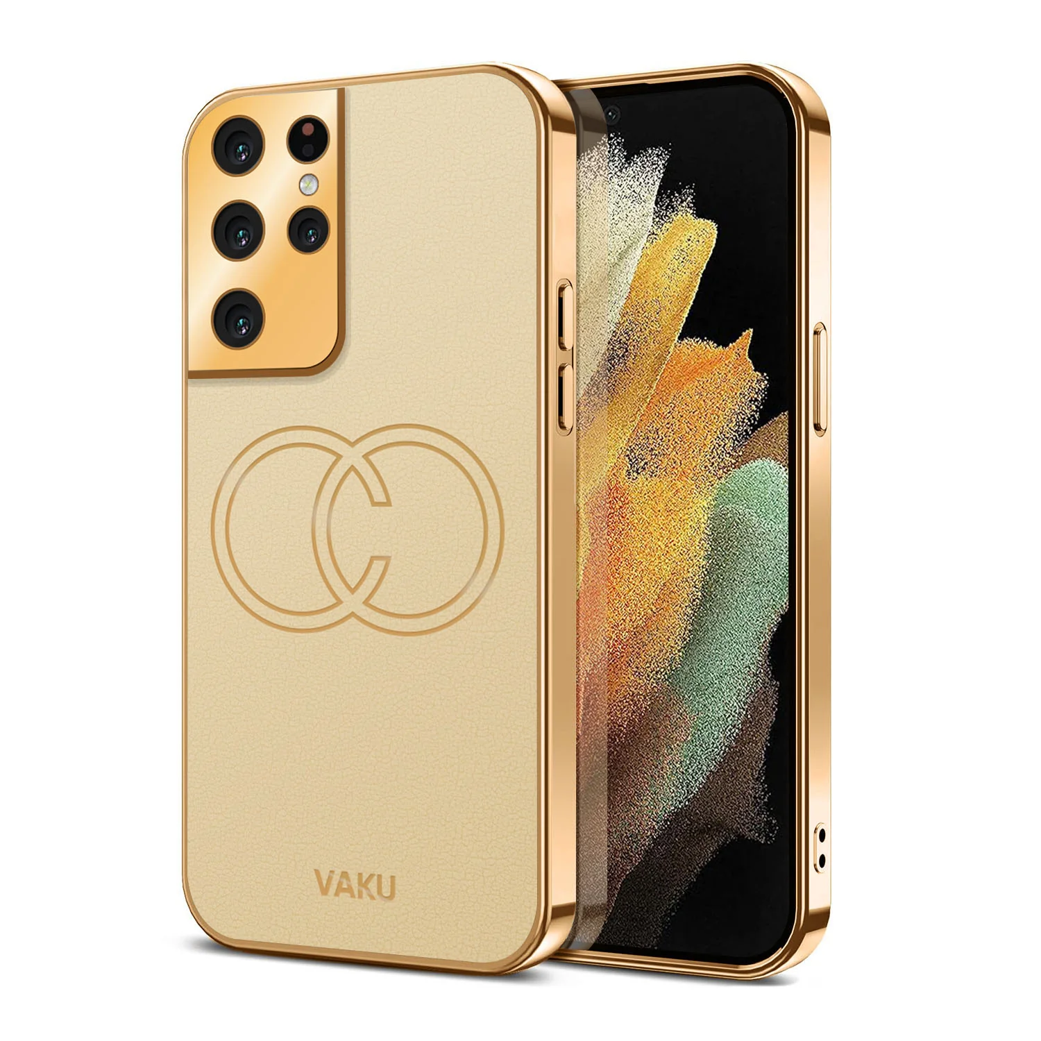 Vaku® Samsung Galaxy S21 Ultra Skylar Leather Pattern Gold Electroplated Soft TPU Back Cover - Image 4