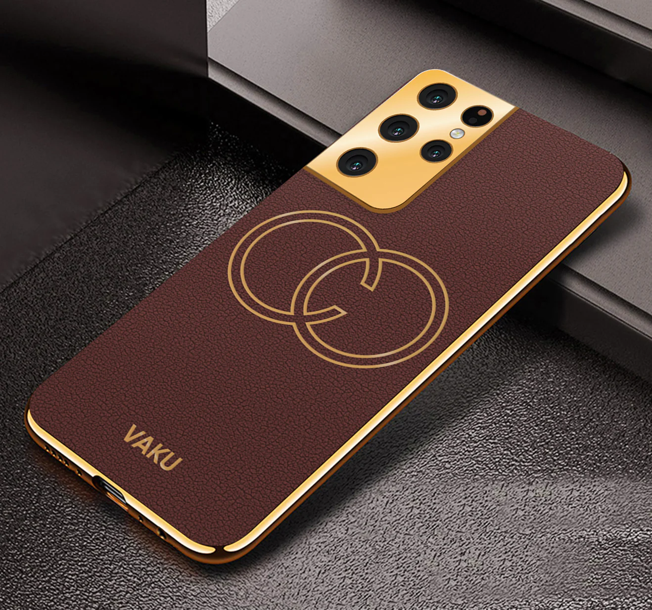 Vaku® Samsung Galaxy S21 Ultra Skylar Leather Pattern Gold Electroplated Soft TPU Back Cover - Image 5