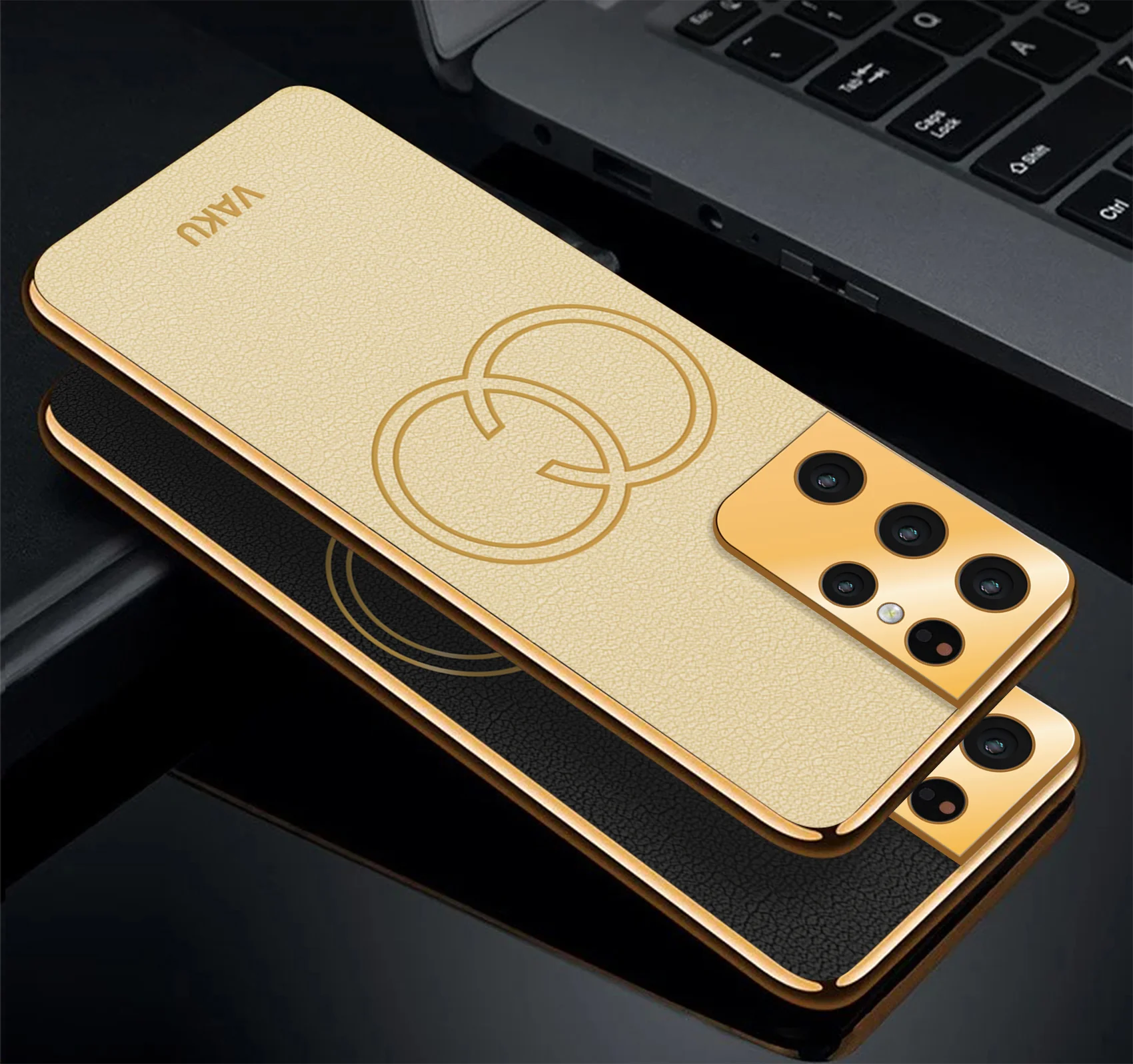 Vaku® Samsung Galaxy S21 Ultra Skylar Leather Pattern Gold Electroplated Soft TPU Back Cover - Image 6