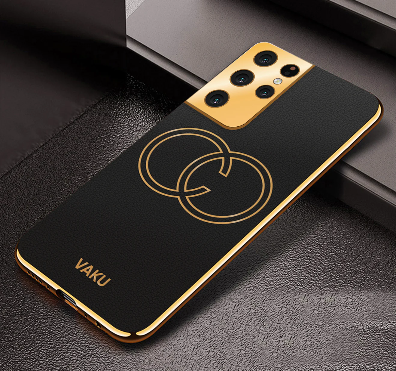 Vaku® Samsung Galaxy S21 Ultra Skylar Leather Pattern Gold Electroplated Soft TPU Back Cover - Image 8