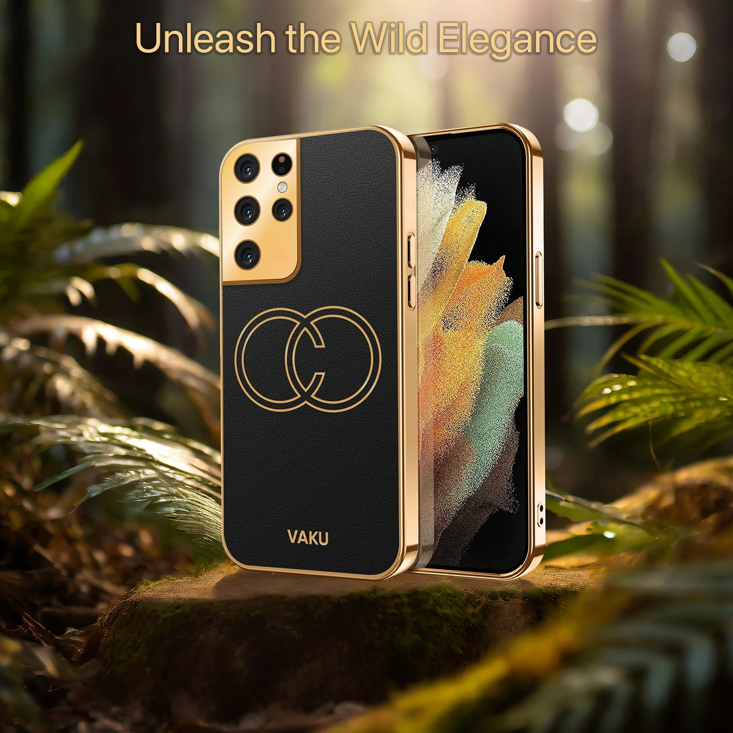 Vaku® Samsung Galaxy S21 Ultra Skylar Leather Pattern Gold Electroplated Soft TPU Back Cover - Image 9