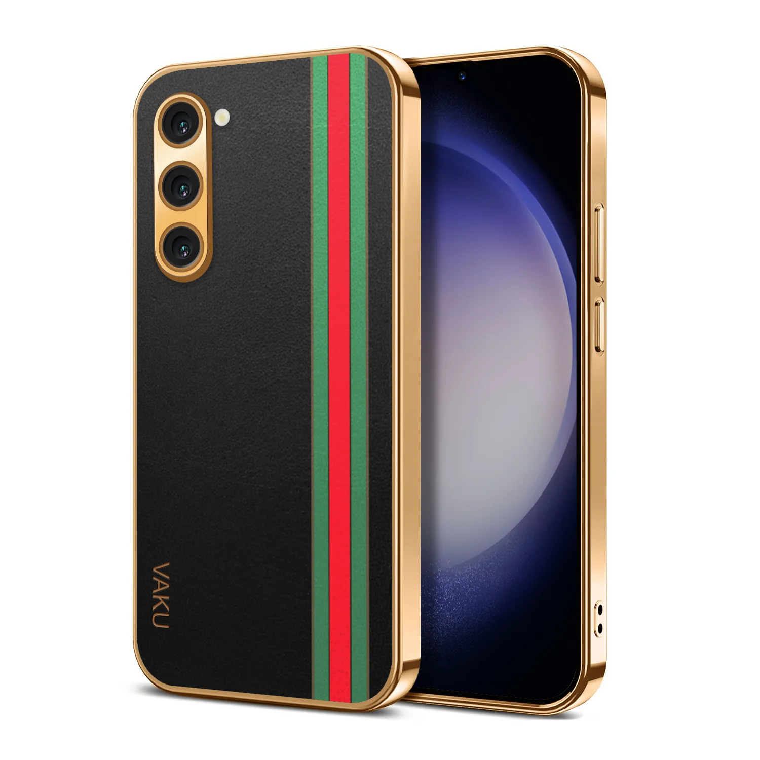 Vaku® Samsung Galaxy S22 Felix Line Leather Stitched Gold Electroplated Soft TPU Back Cover Case - Image 10