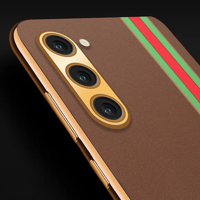 Vaku® Samsung Galaxy S22 Felix Line Leather Stitched Gold Electroplated Soft TPU Back Cover Case - Image 2