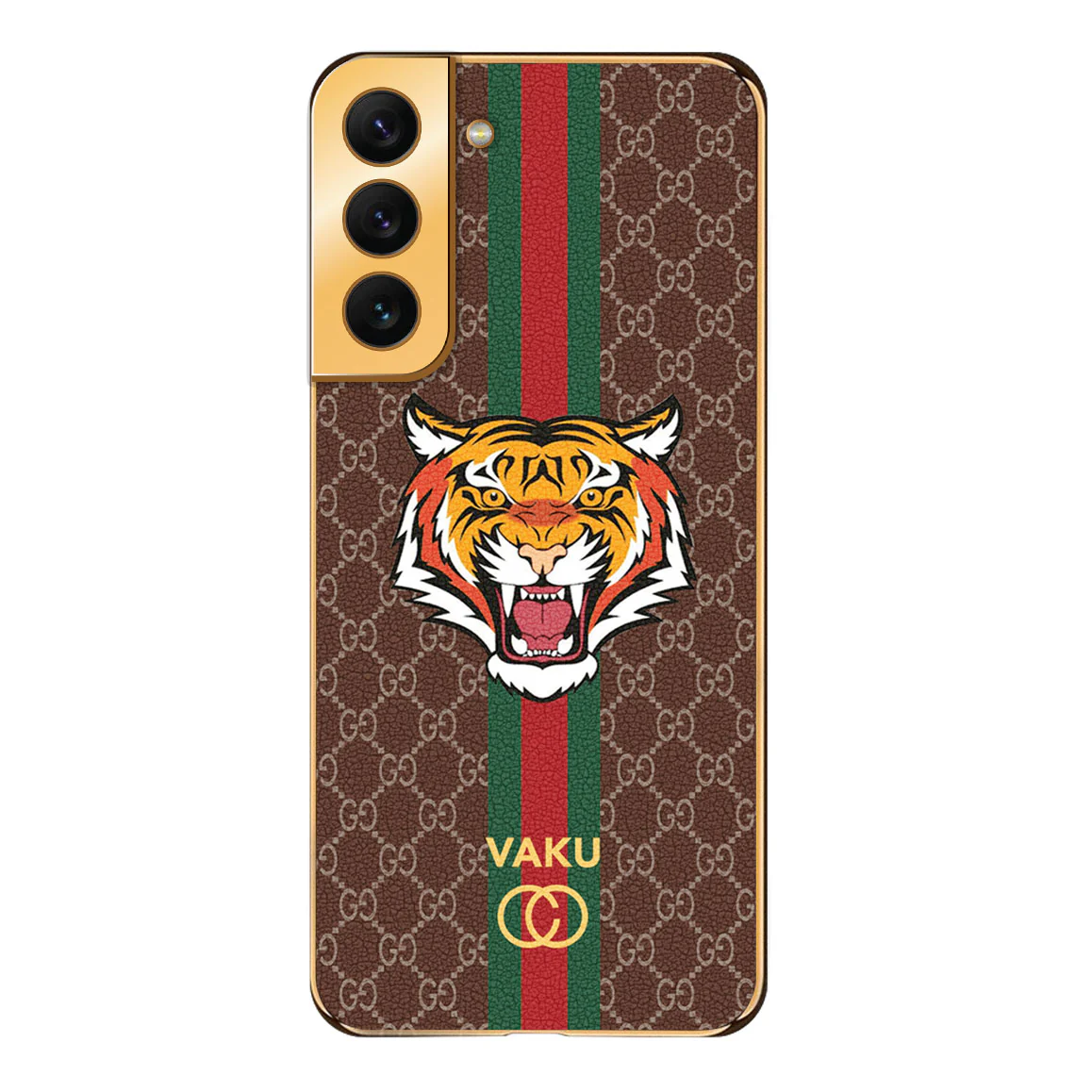 Vaku® Samsung Galaxy S22 Lynx Leather Stitched Gold Electroplated Soft TPU Back Cover Case - Image 7