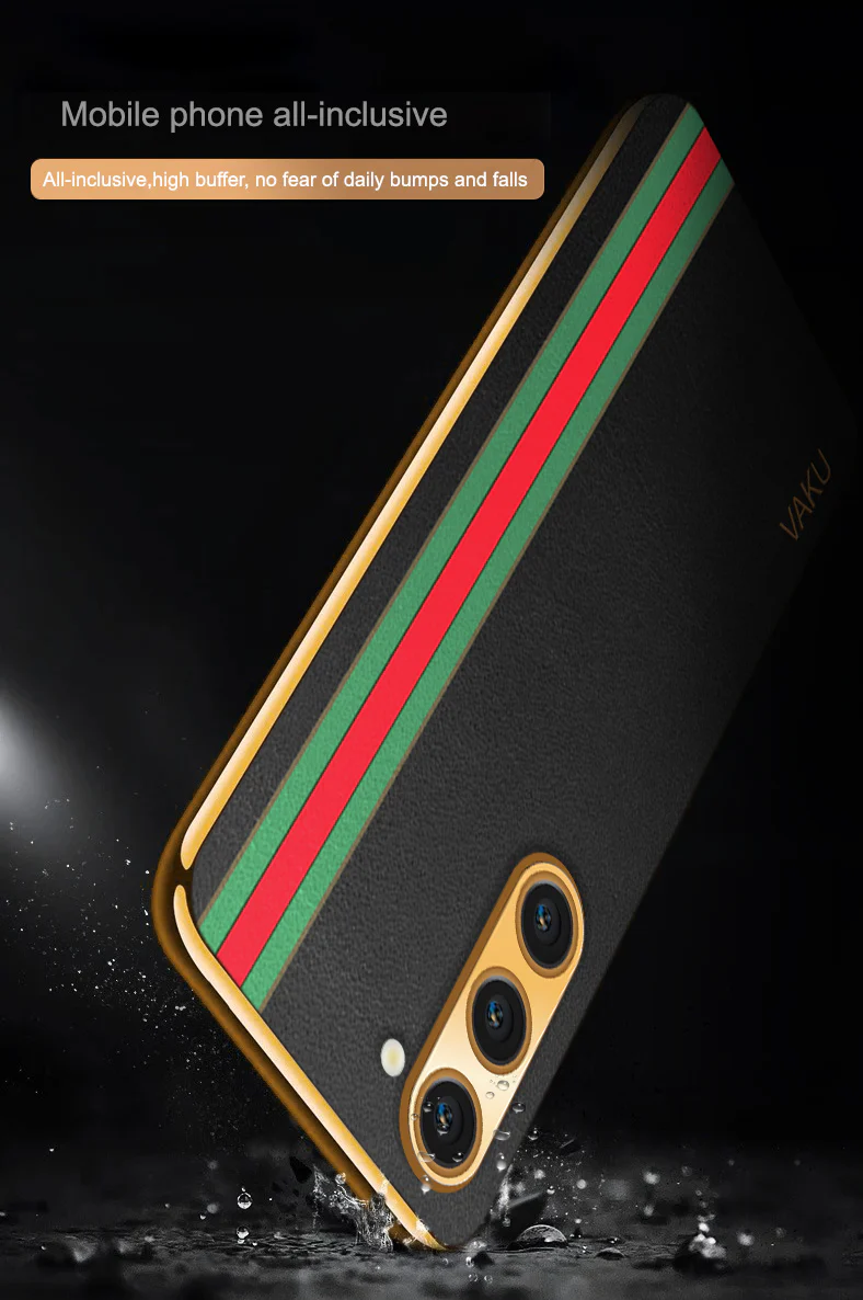 Vaku ® Samsung Galaxy S22 Plus Felix Line Leather Stitched Gold Electroplated Soft TPU Back Cover Case - Image 10