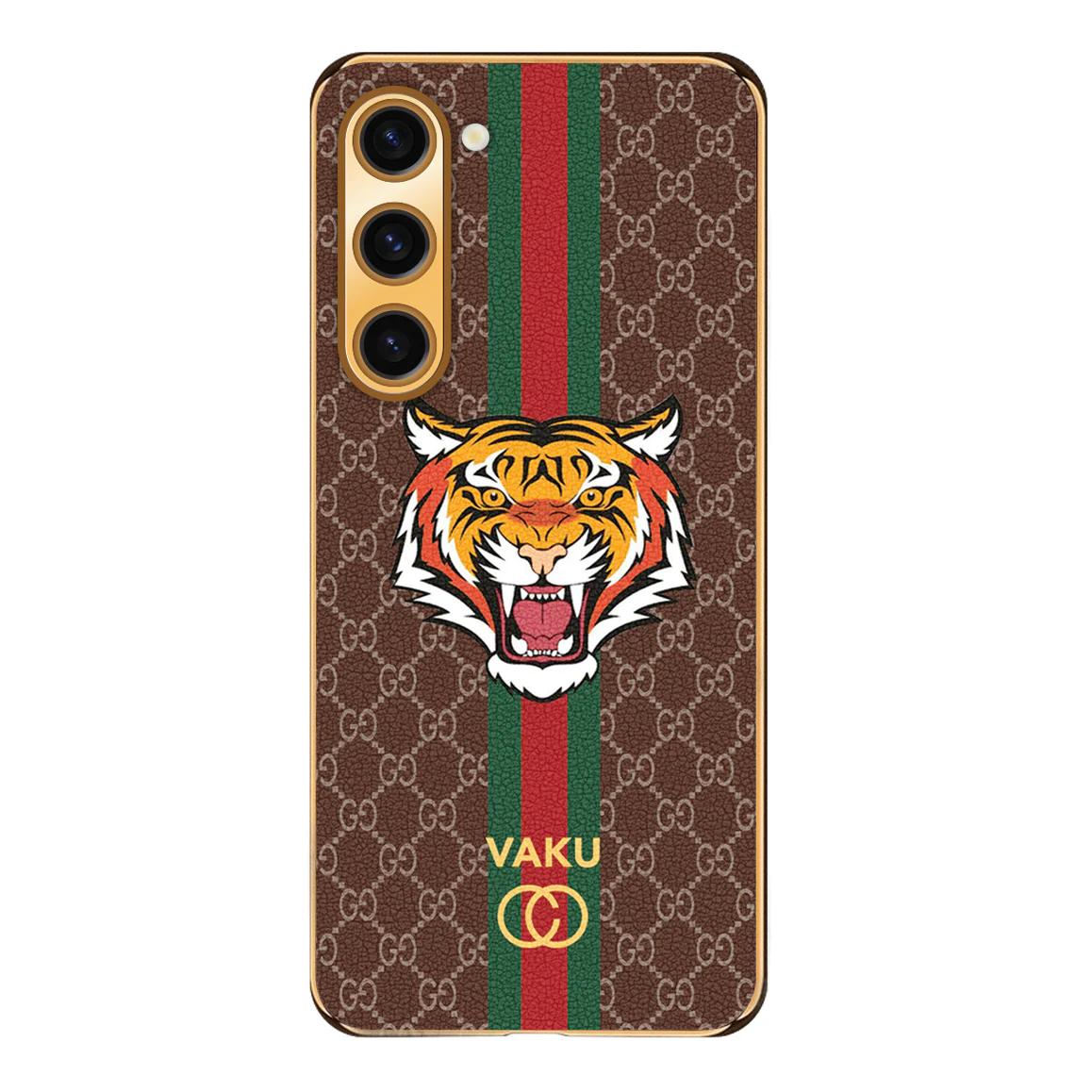 Vaku ® Samsung Galaxy S22 Plus Lynx Leather Stitched Gold Electroplated Soft TPU Back Cover Case - Image 18