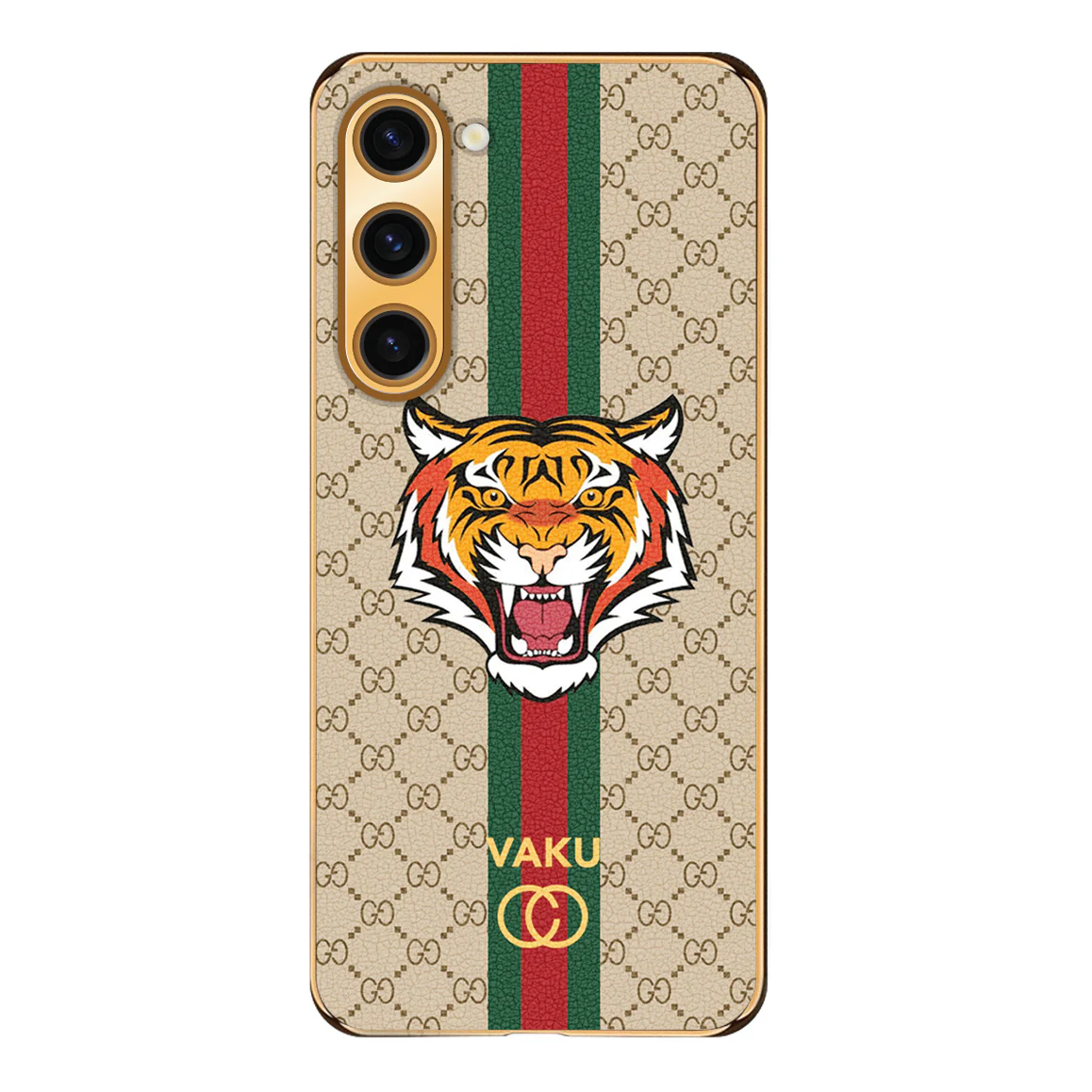 Vaku ® Samsung Galaxy S22 Plus Lynx Leather Stitched Gold Electroplated Soft TPU Back Cover Case - Image 9