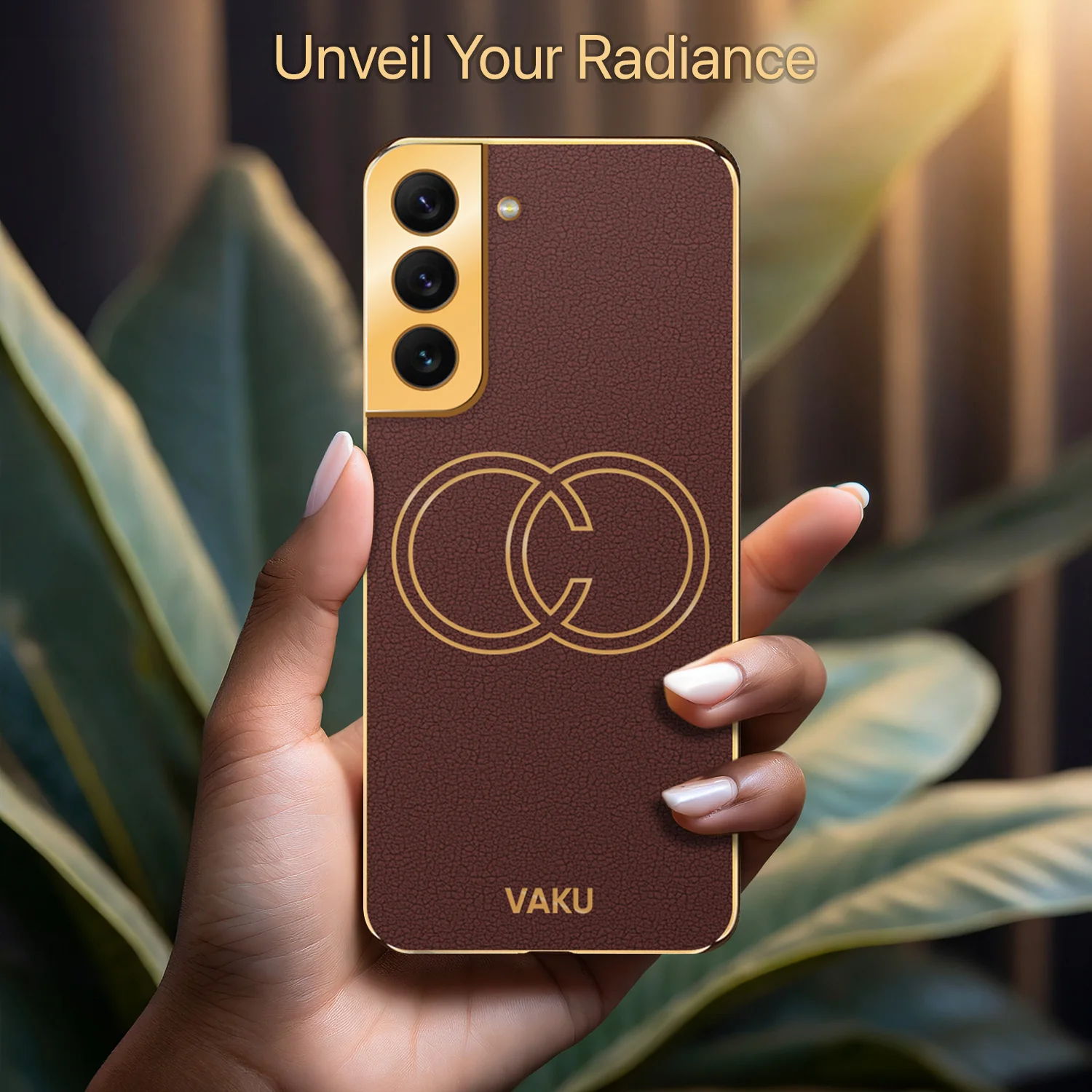 Vaku® Samsung Galaxy S22 Skylar Leather Pattern Gold Electroplated Soft TPU Back Cover - Image 10