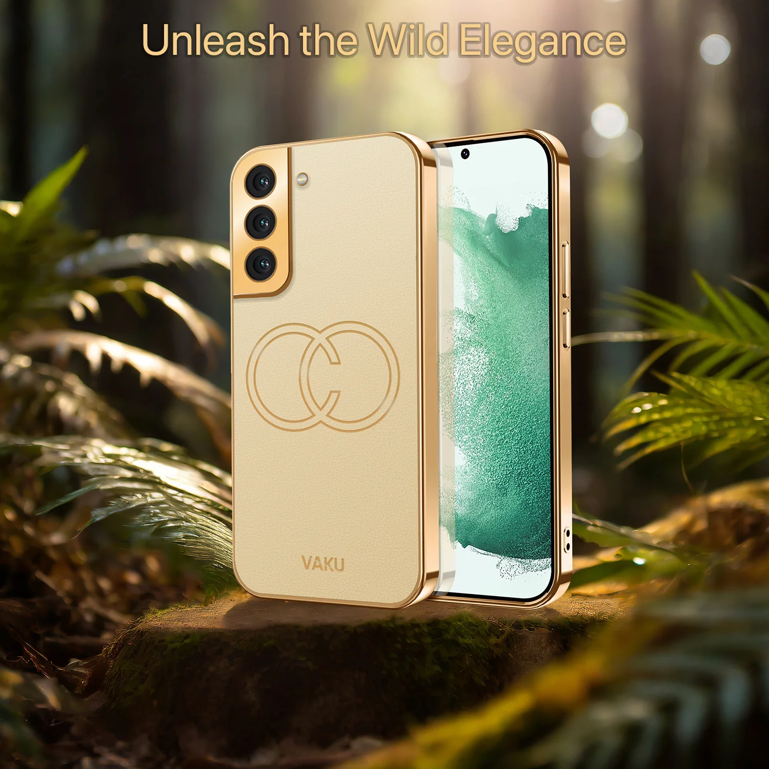 Vaku® Samsung Galaxy S22 Skylar Leather Pattern Gold Electroplated Soft TPU Back Cover - Image 11