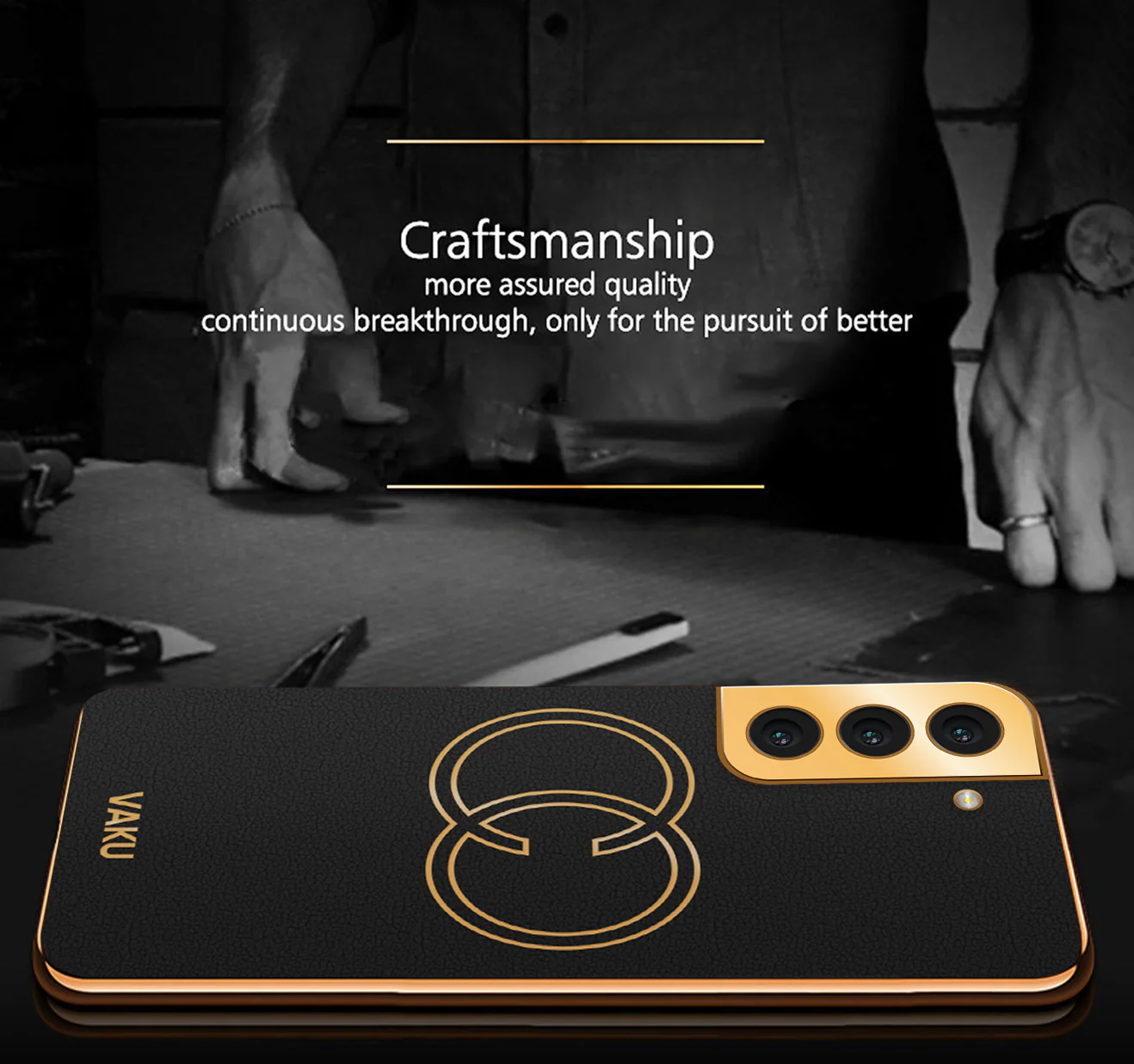 Vaku® Samsung Galaxy S22 Skylar Leather Pattern Gold Electroplated Soft TPU Back Cover - Image 4