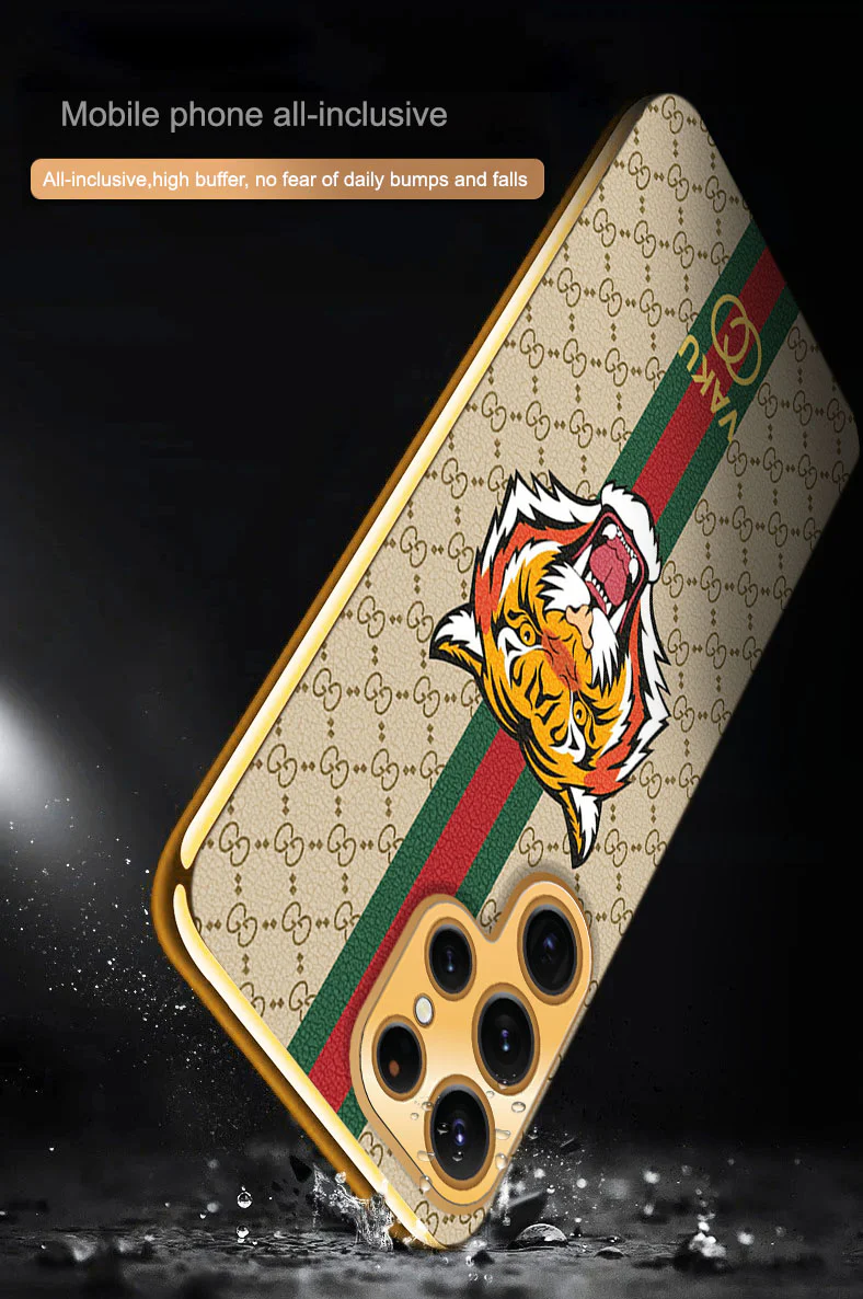 Vaku ® Samsung Galaxy S22 Ultra Lynx Leather Stitched Gold Electroplated Soft TPU Back Cover Case - Image 13