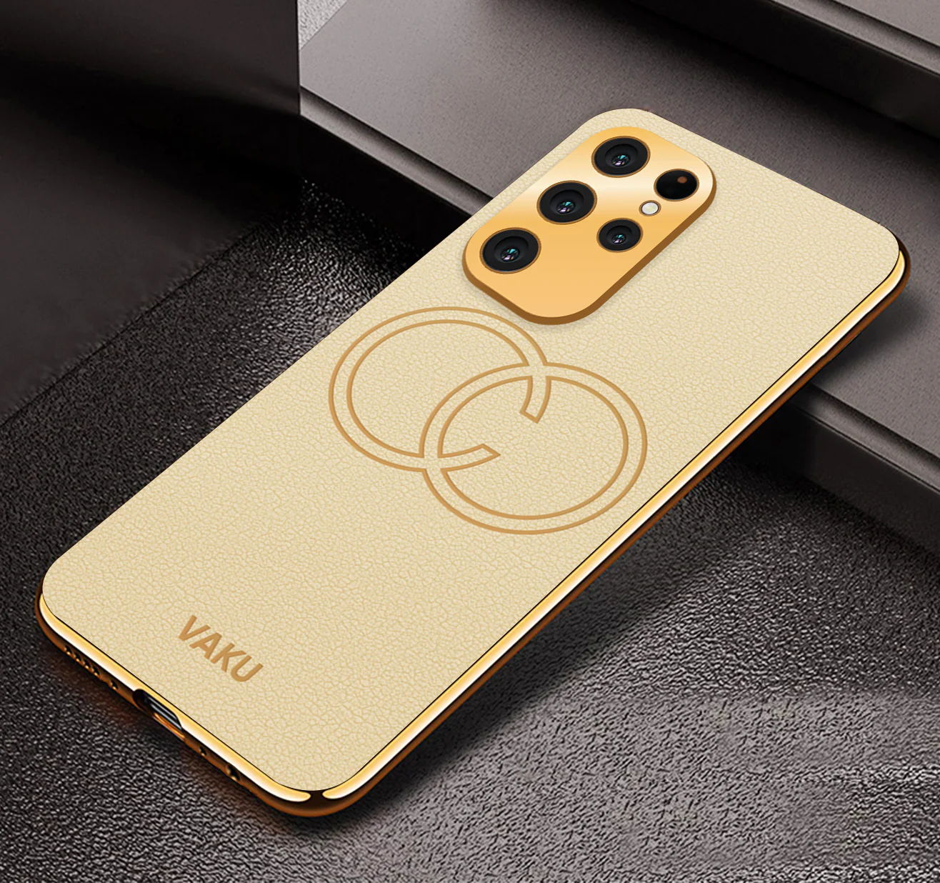 Vaku ® Samsung Galaxy S22 Ultra Skylar Leather Pattern Gold Electroplated Soft TPU Back Cover