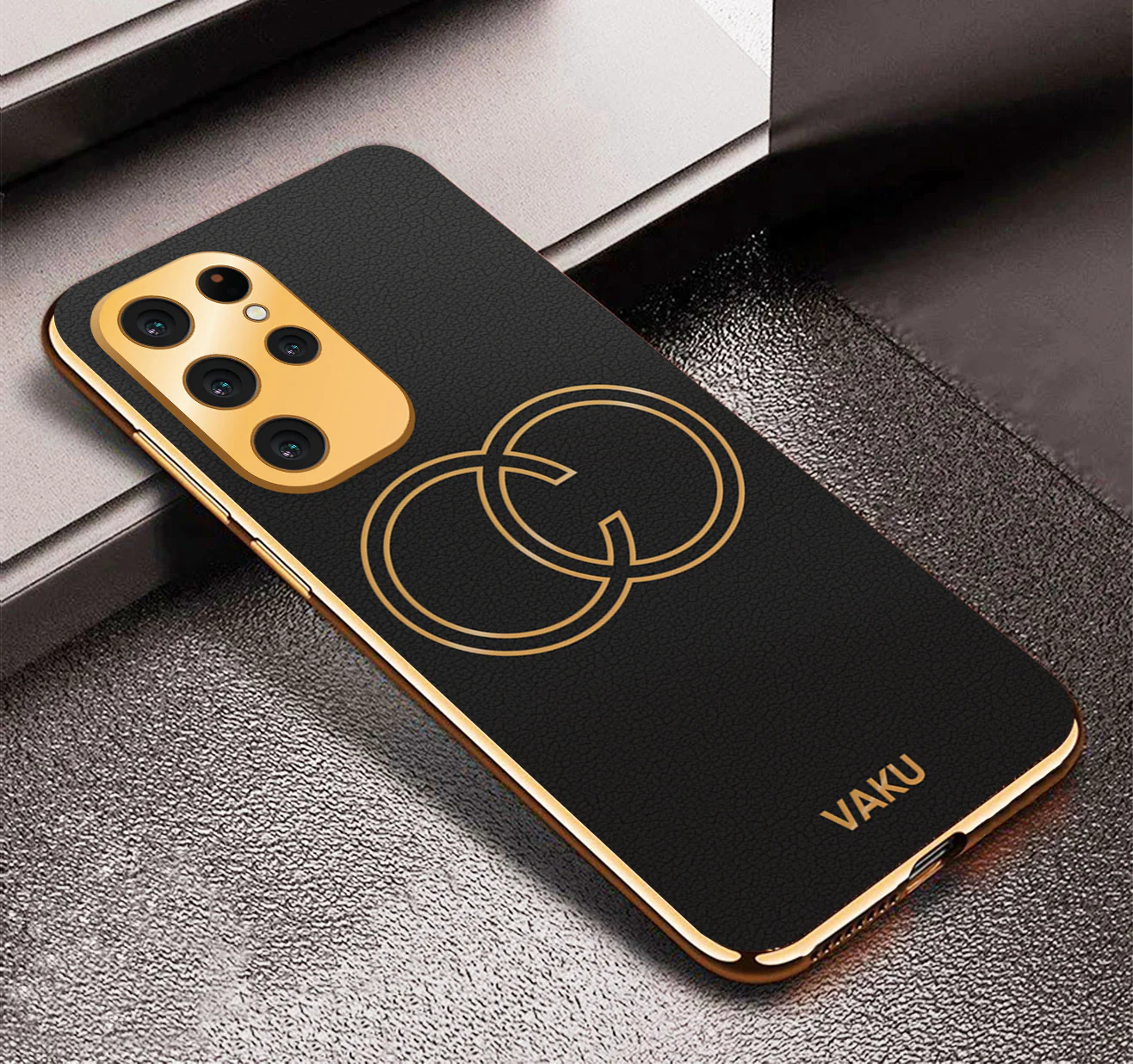 Vaku ® Samsung Galaxy S22 Ultra Skylar Leather Pattern Gold Electroplated Soft TPU Back Cover - Image 14
