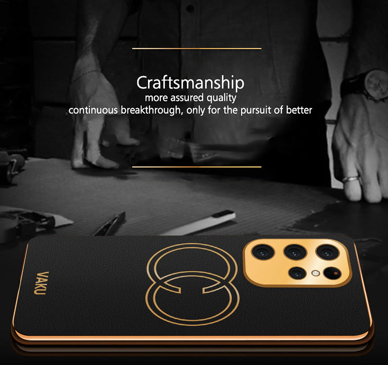 Vaku ® Samsung Galaxy S22 Ultra Skylar Leather Pattern Gold Electroplated Soft TPU Back Cover - Image 15