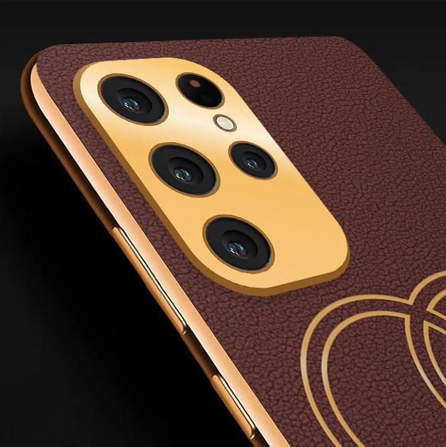 Vaku ® Samsung Galaxy S22 Ultra Skylar Leather Pattern Gold Electroplated Soft TPU Back Cover - Image 2
