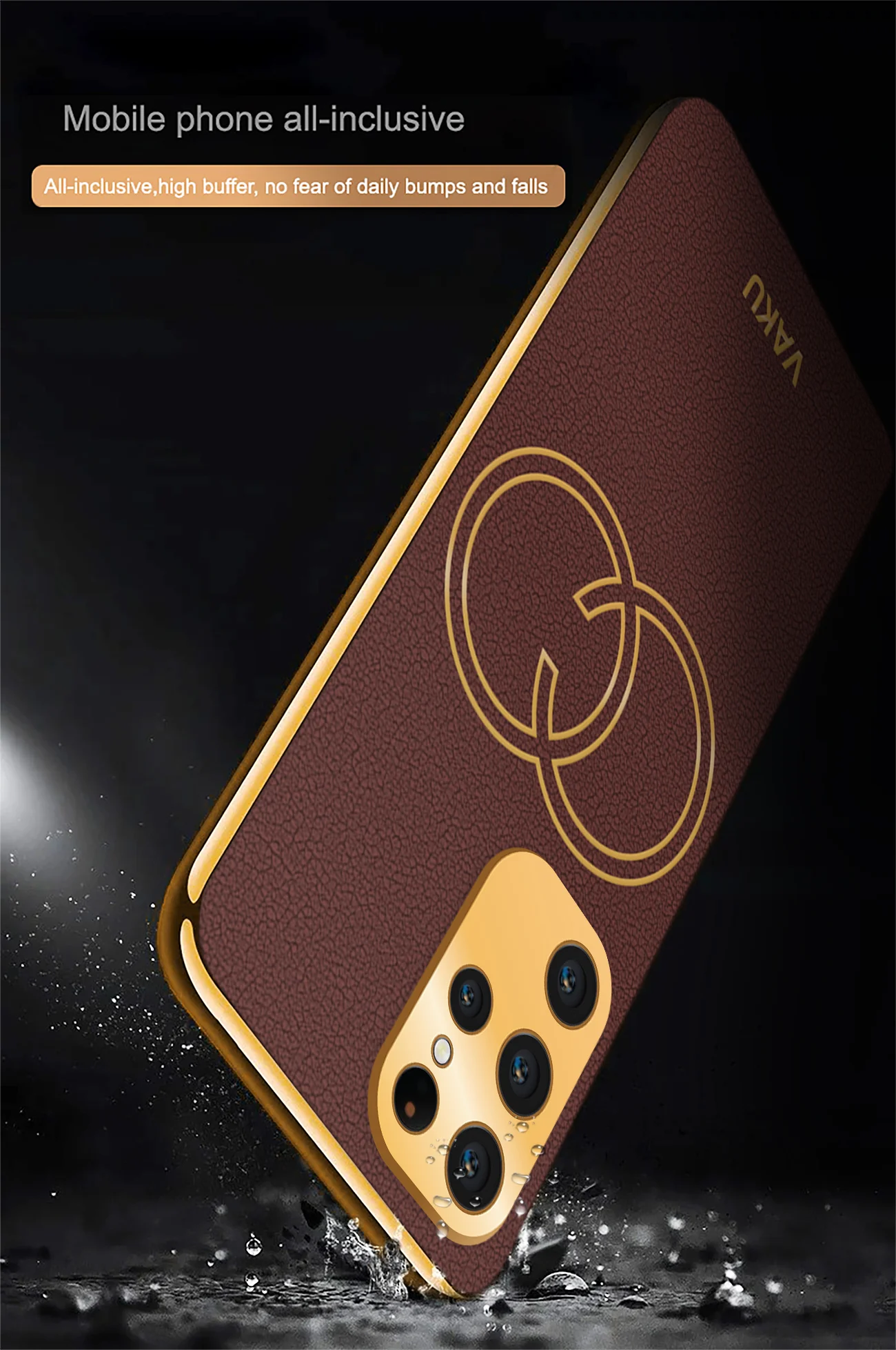 Vaku ® Samsung Galaxy S22 Ultra Skylar Leather Pattern Gold Electroplated Soft TPU Back Cover - Image 6