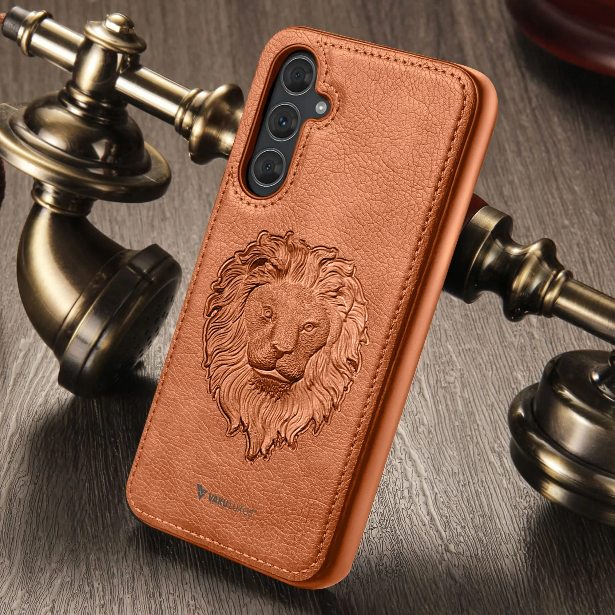 Vaku ® Samsung Galaxy S23 FE Lion Embossed Luxury Designer Leather Back Cover - Image 11