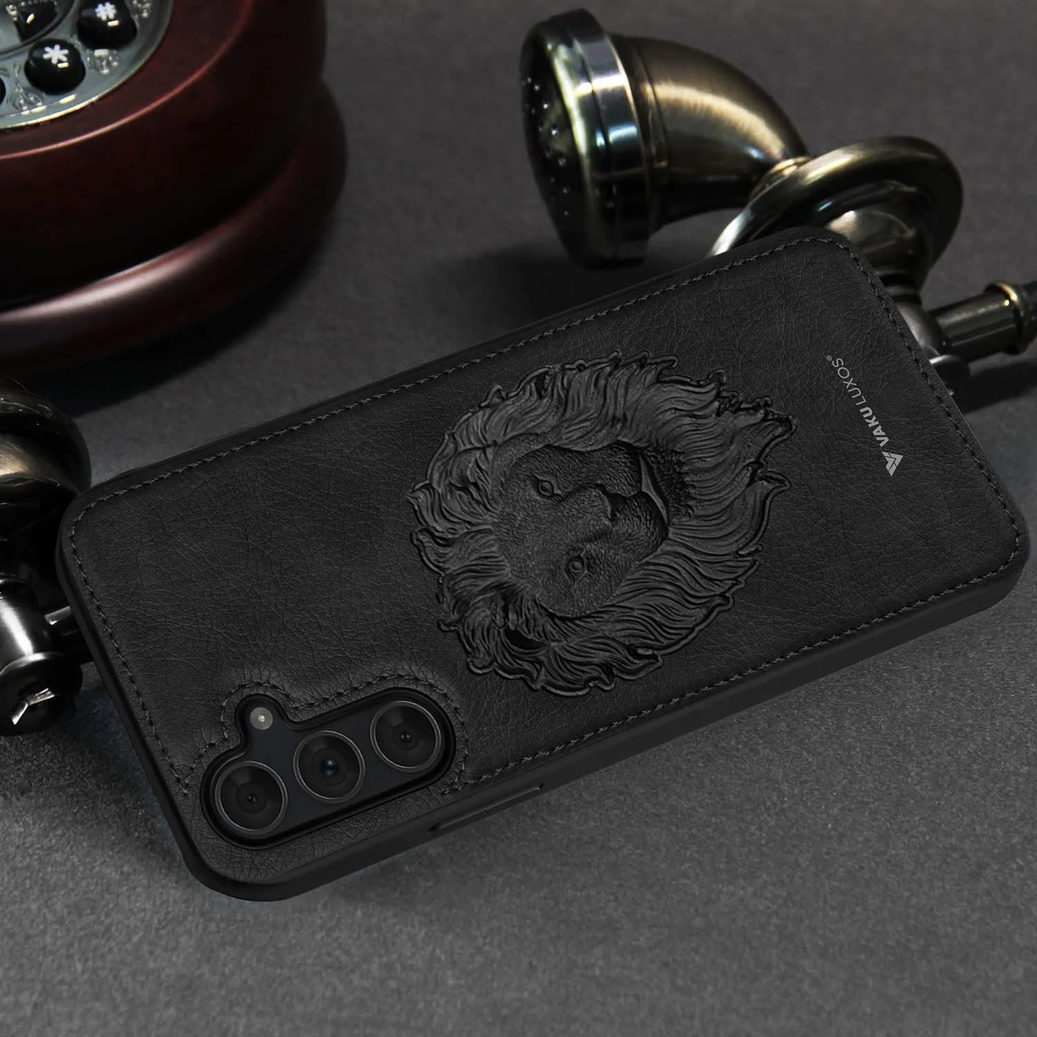 Vaku ® Samsung Galaxy S23 FE Lion Embossed Luxury Designer Leather Back Cover - Image 12