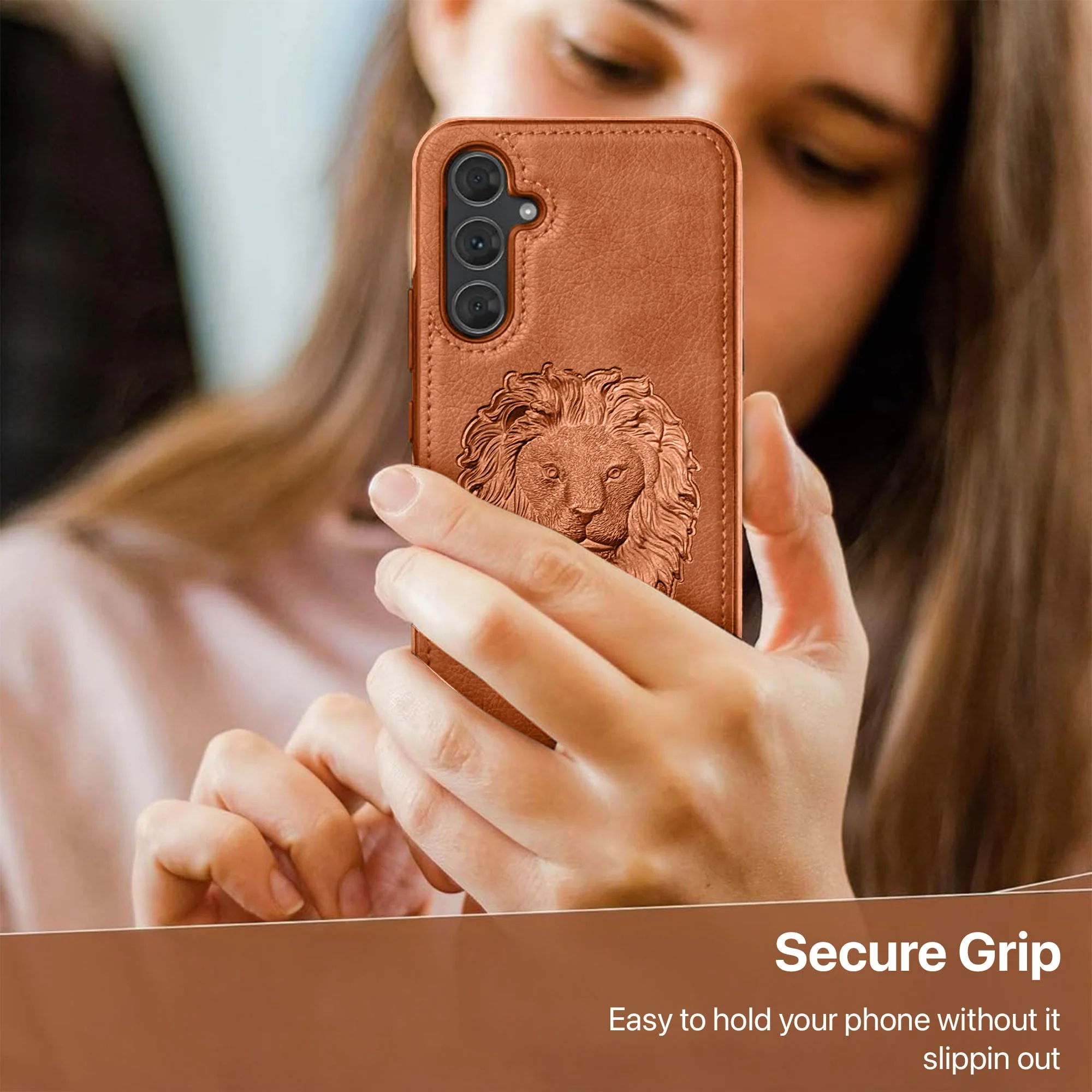 Vaku ® Samsung Galaxy S23 FE Lion Embossed Luxury Designer Leather Back Cover - Image 3
