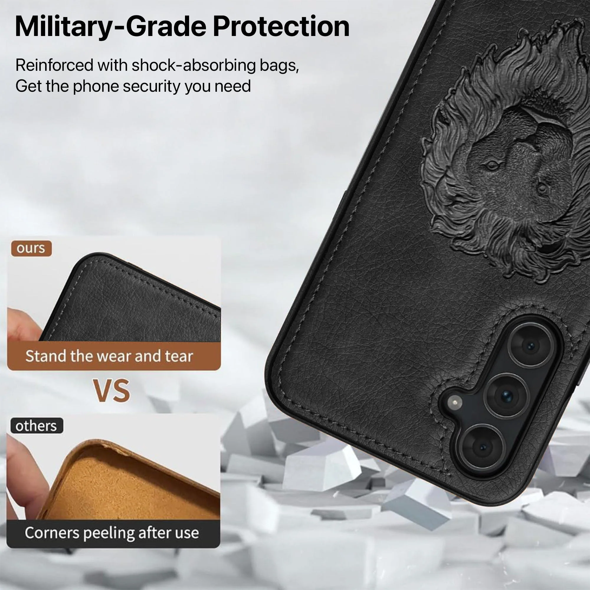 Vaku ® Samsung Galaxy S23 FE Lion Embossed Luxury Designer Leather Back Cover - Image 4
