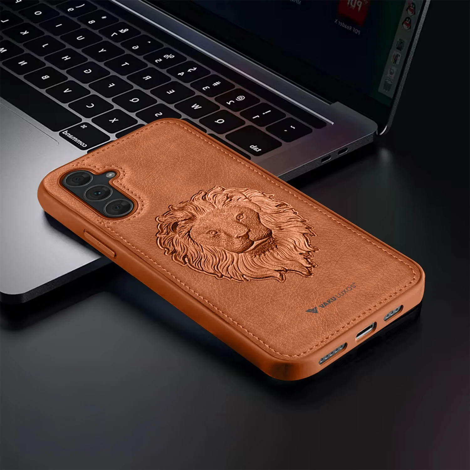 Vaku ® Samsung Galaxy S23 FE Lion Embossed Luxury Designer Leather Back Cover - Image 7