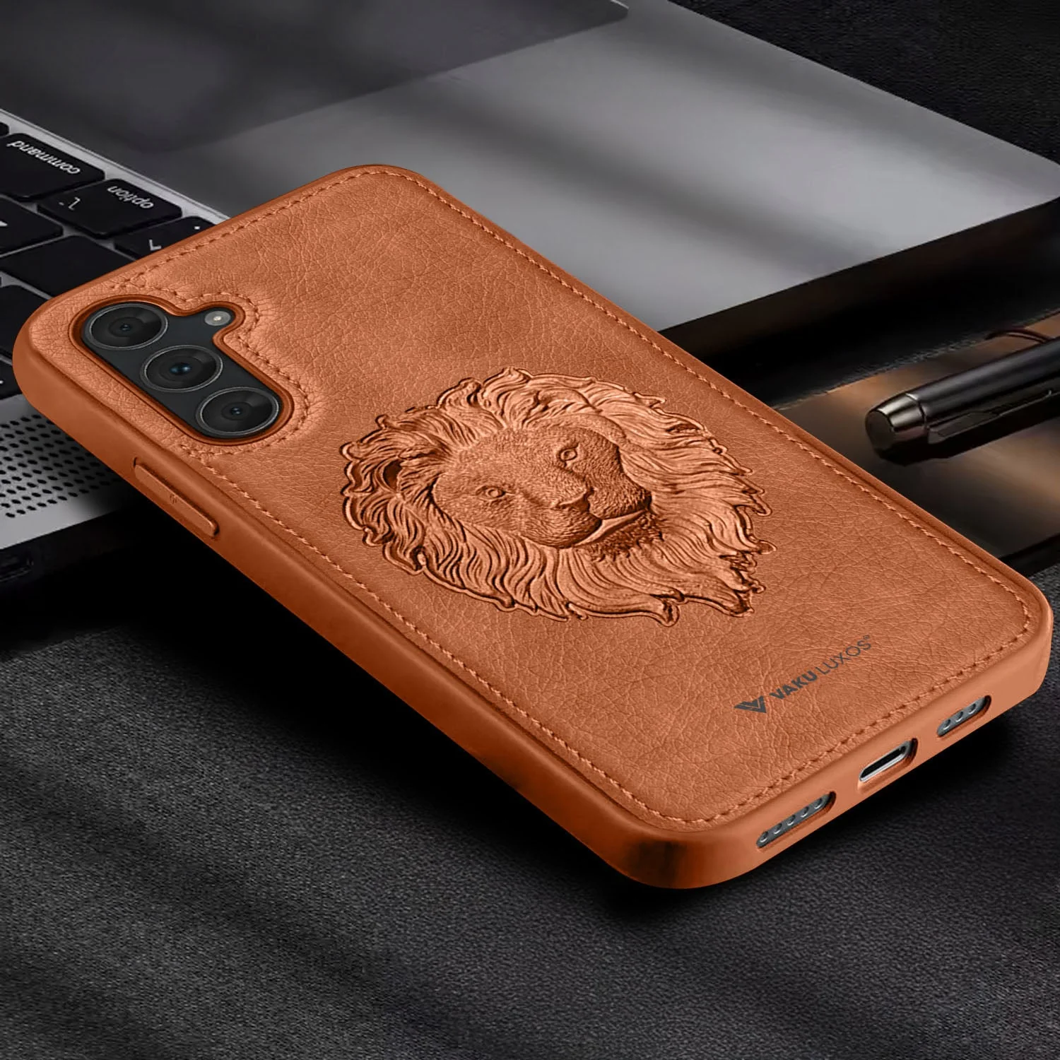 Vaku ® Samsung Galaxy S23 FE Lion Embossed Luxury Designer Leather Back Cover - Image 8