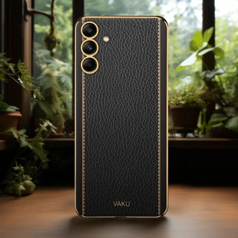 Vaku® Samsung Galaxy S23 FE Luxemberg Leather Pattern Gold Electroplated Soft TPU Back Cover - Image 11