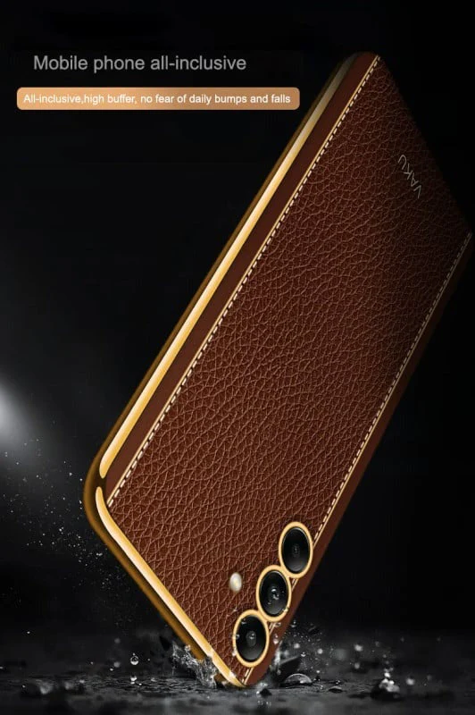 Vaku® Samsung Galaxy S23 FE Luxemberg Leather Pattern Gold Electroplated Soft TPU Back Cover - Image 12