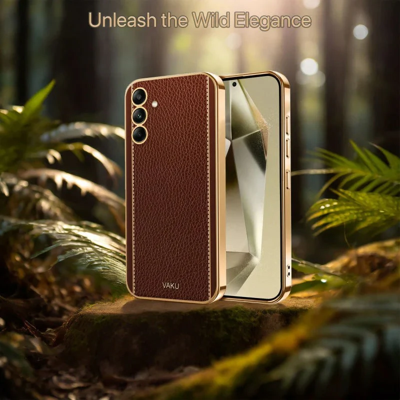 Vaku® Samsung Galaxy S23 FE Luxemberg Leather Pattern Gold Electroplated Soft TPU Back Cover - Image 13