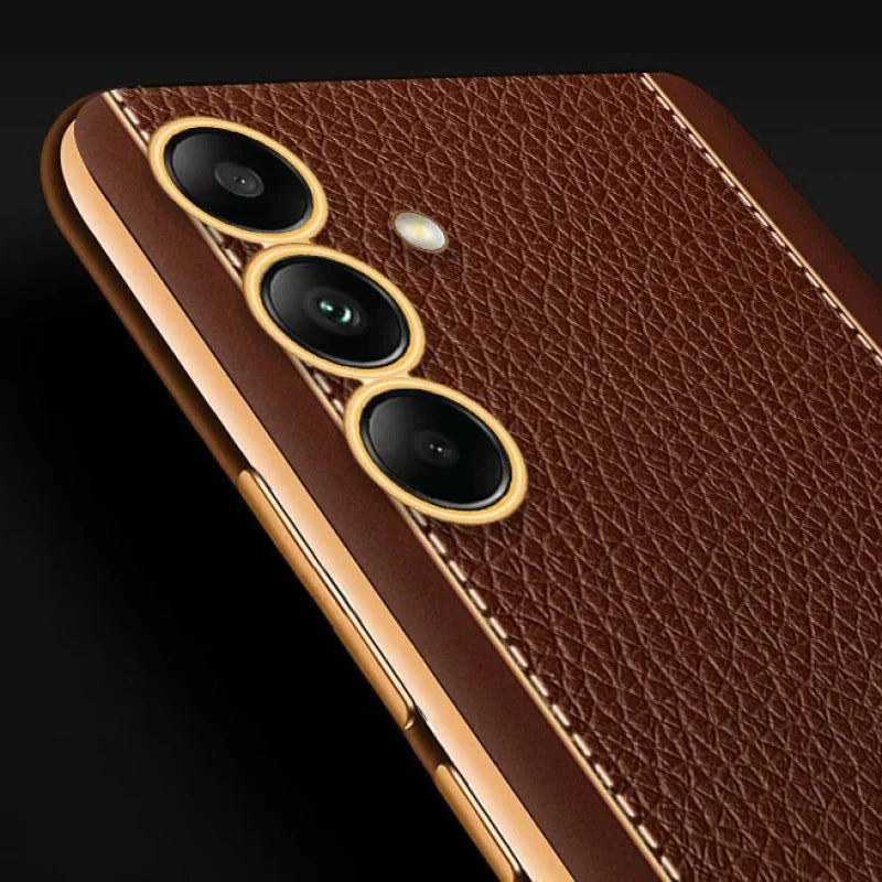 Vaku® Samsung Galaxy S23 FE Luxemberg Leather Pattern Gold Electroplated Soft TPU Back Cover - Image 3